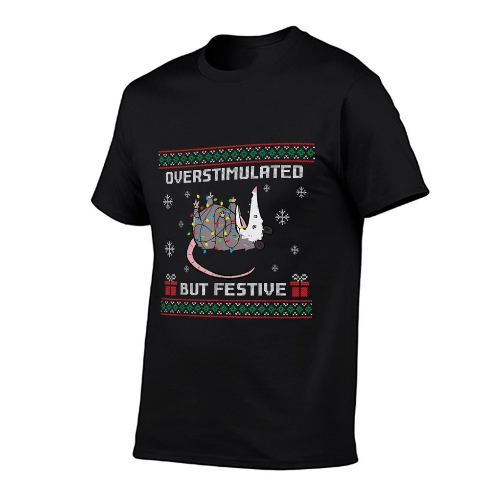 Overstimulated But Festive Possum Ugly Christmas  Heathered Texture T-Shirt