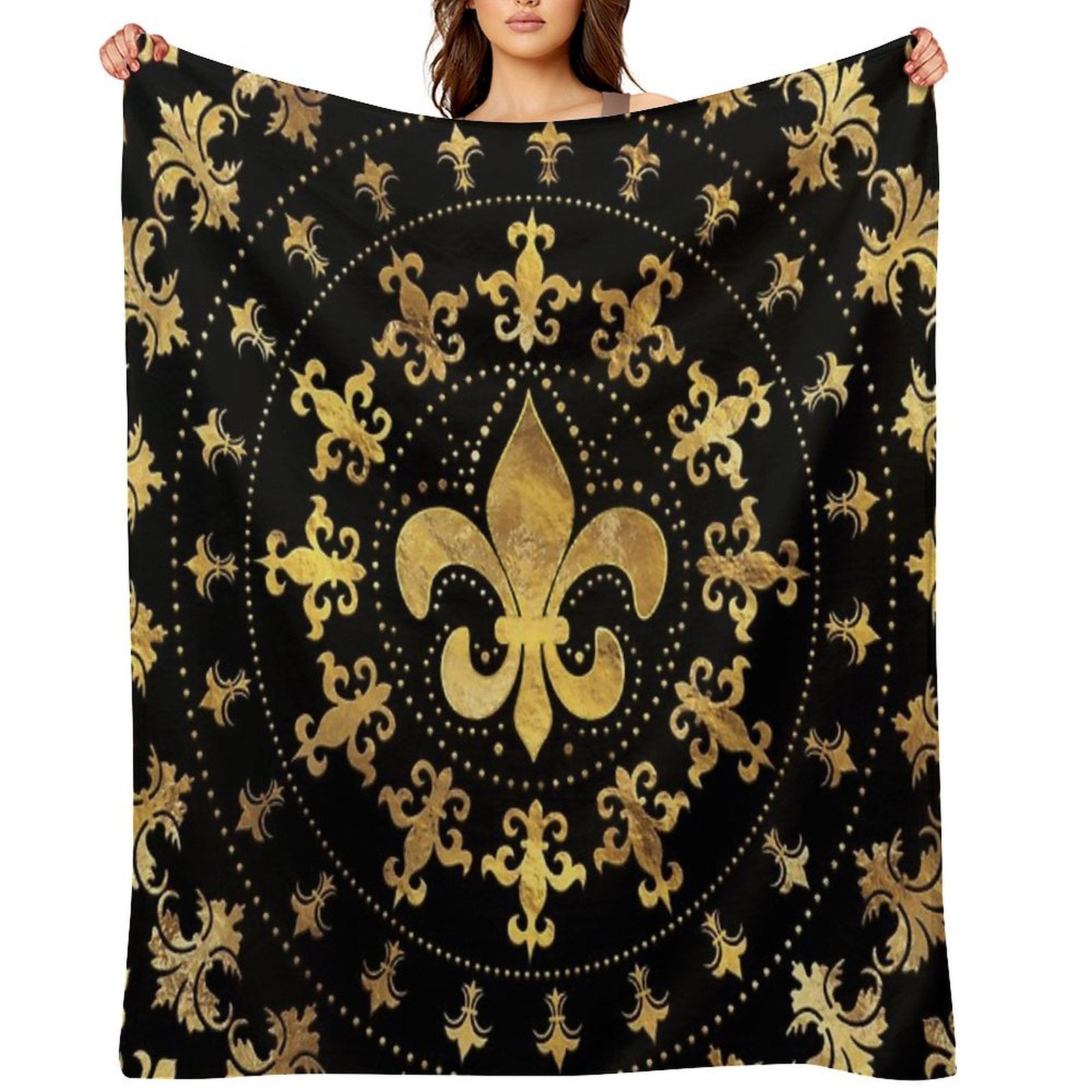 Fleur-de-lis - Circular Ornament - Gold And Black Multi-functional Throw Blanket