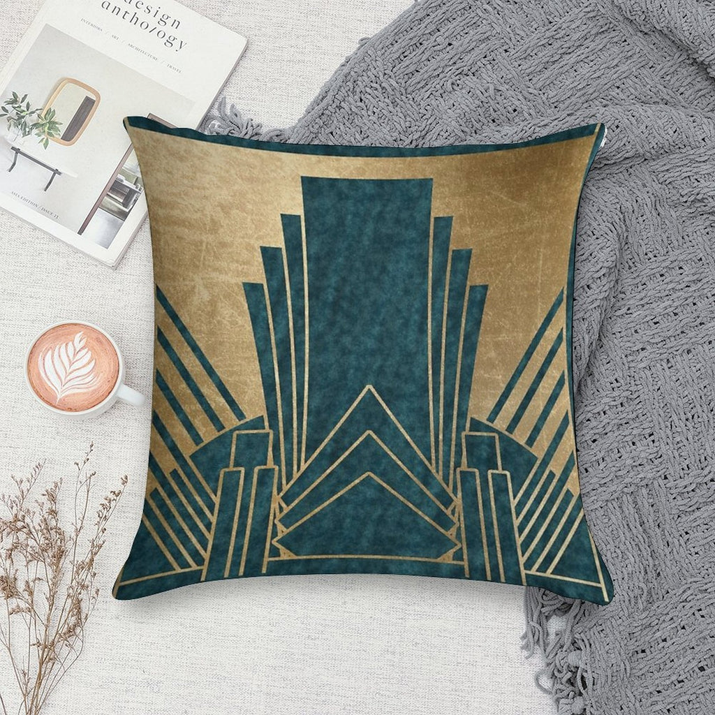 Art Deco Glamour - Teal And Gold Soft Washable Throw Pillow