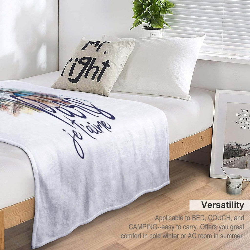 Paris Je T'aime Watercolor Calligraphy Art - France Souvenir Gifts Shrink-resistant Throw Blanket