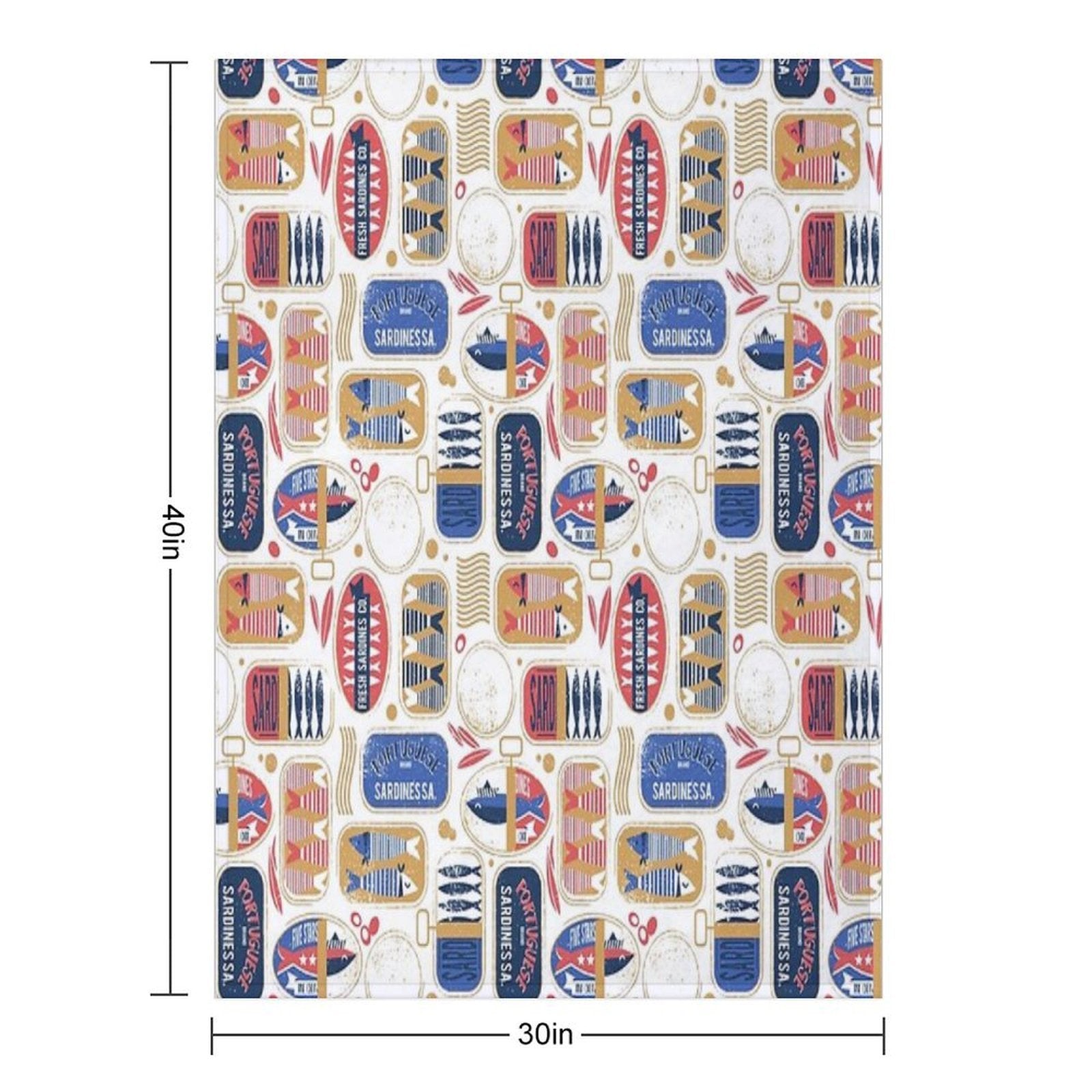 Vintage Canned Sardines  White Background Electric Blue And Mandy Red Cans Velvety-soft Throw Blanket
