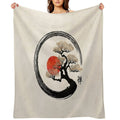 Enso Circle And Bonsai Tree on Canvas Sustainable Throw Blanket