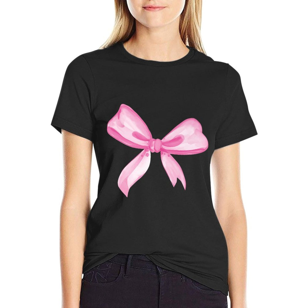 Aesthetic Pink Bow in Watercolor on Black Premium  Moisture-wicking T-Shirt