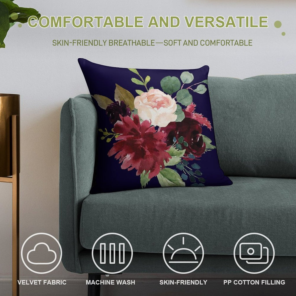 Navy, Burgundy And Blush Floral Art with Eucalyptus Soft Multiple Sizes Throw Pillow