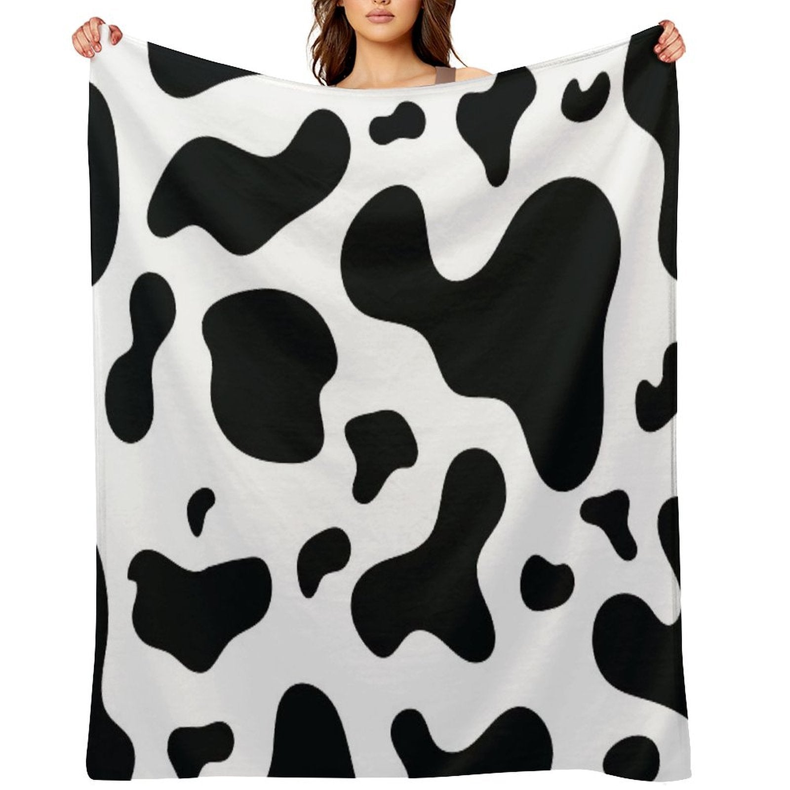 Cow Hide Spotted Fur Farm Animal Pattern Black White All-season Throw Blanket