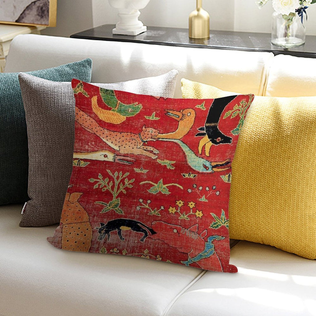Animal Grotesques Mughal Carpet Fragment Soft Luxury Feel Throw Pillow