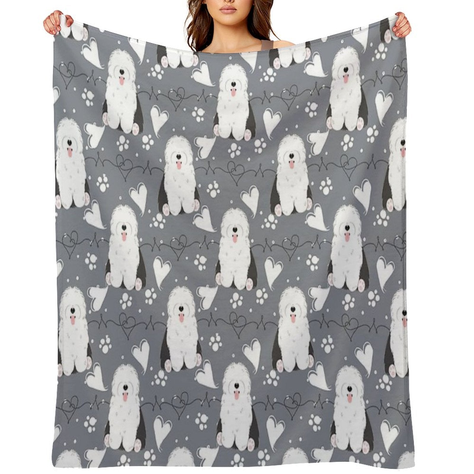 LOVE Old English Sheepdog - Black And White 1 Velvety-soft Throw Blanket