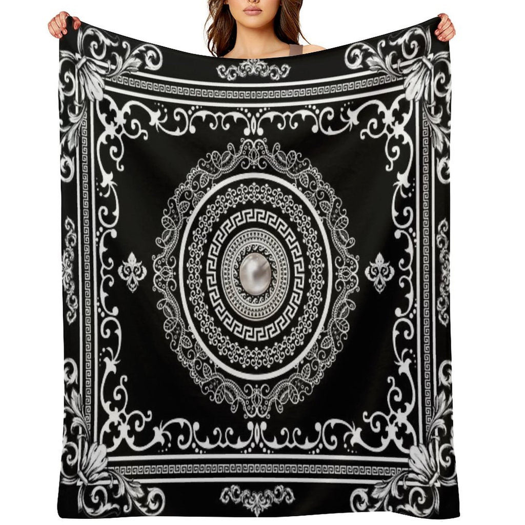 Baroque Ornate White Black Greek Key Travel-friendly Throw Blanket