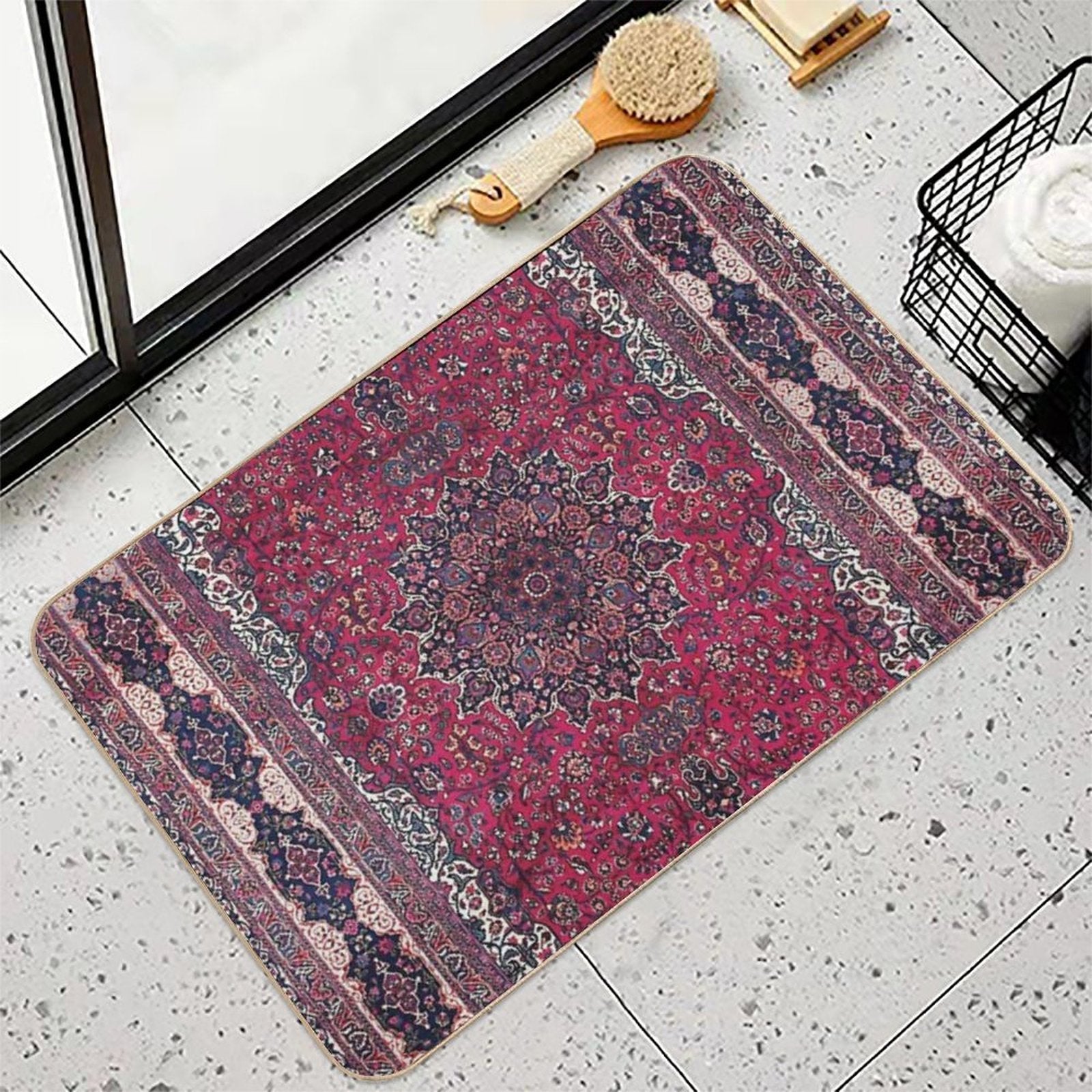 Saber Meshed Persian Carpet Print  Dirt-Trapping Bath Mat