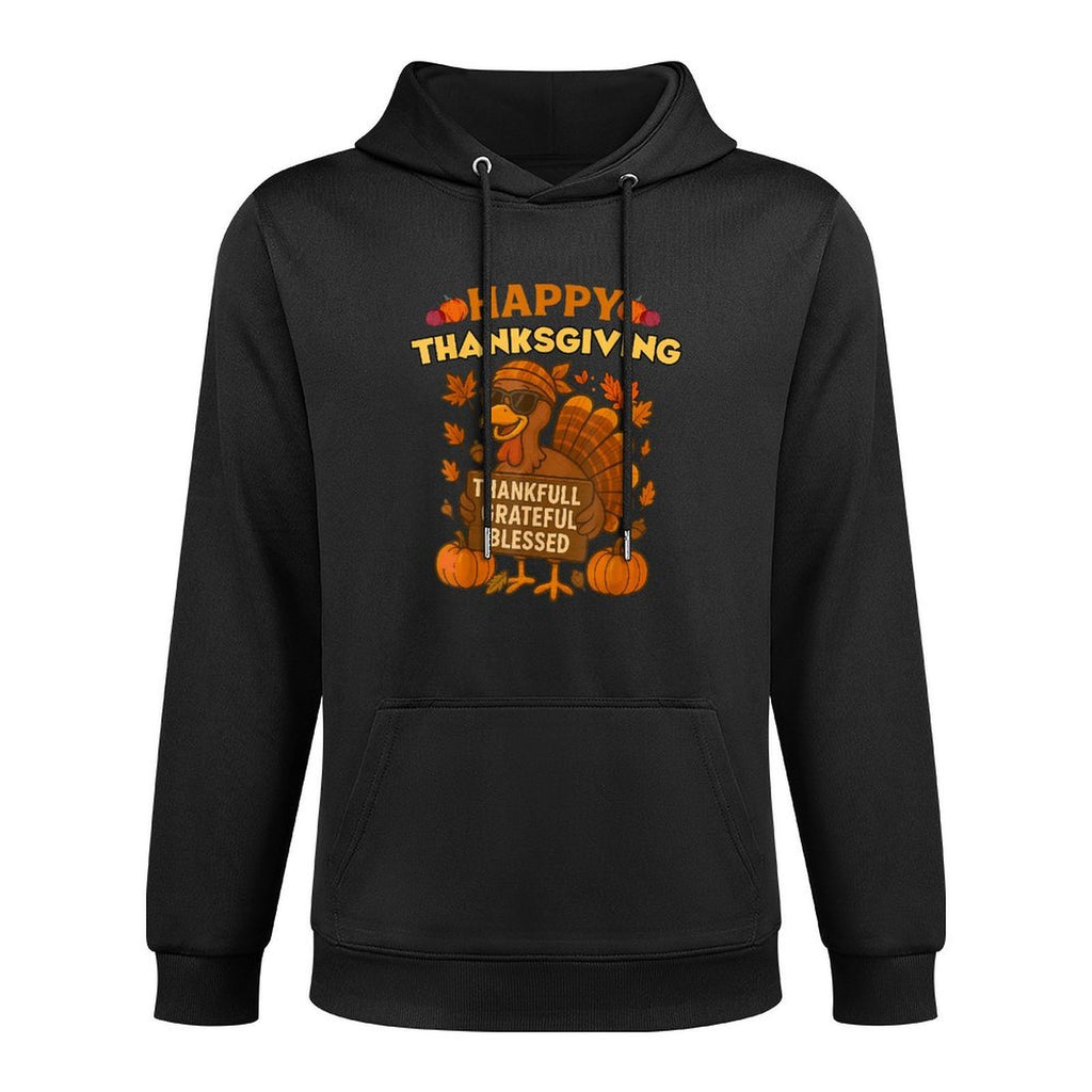 Happy Thanksgiving Turkey Thankful Grateful Blessed Easy Care Hoodie