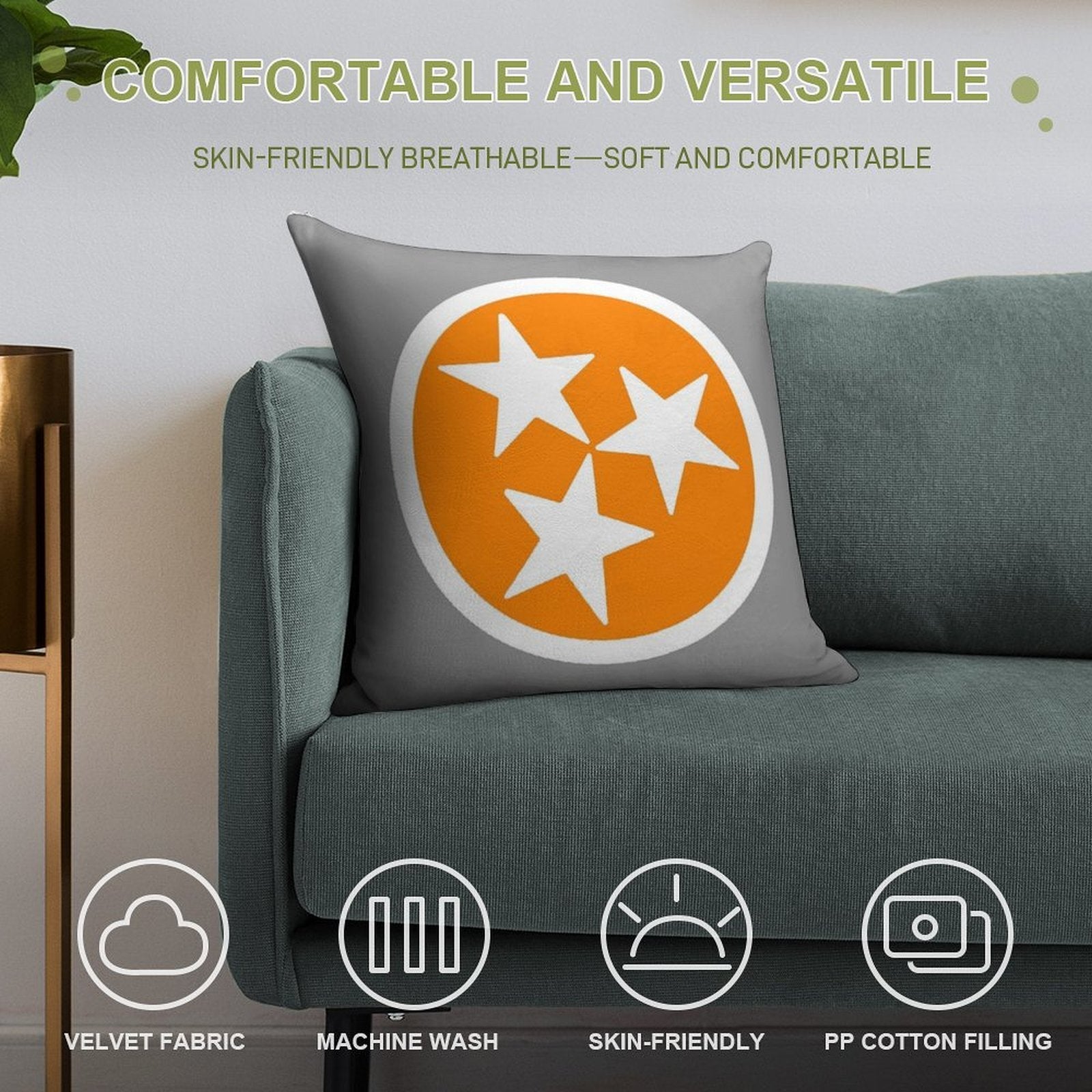 Orange & White Tri-Star Soft Skin-Friendly Throw Pillow