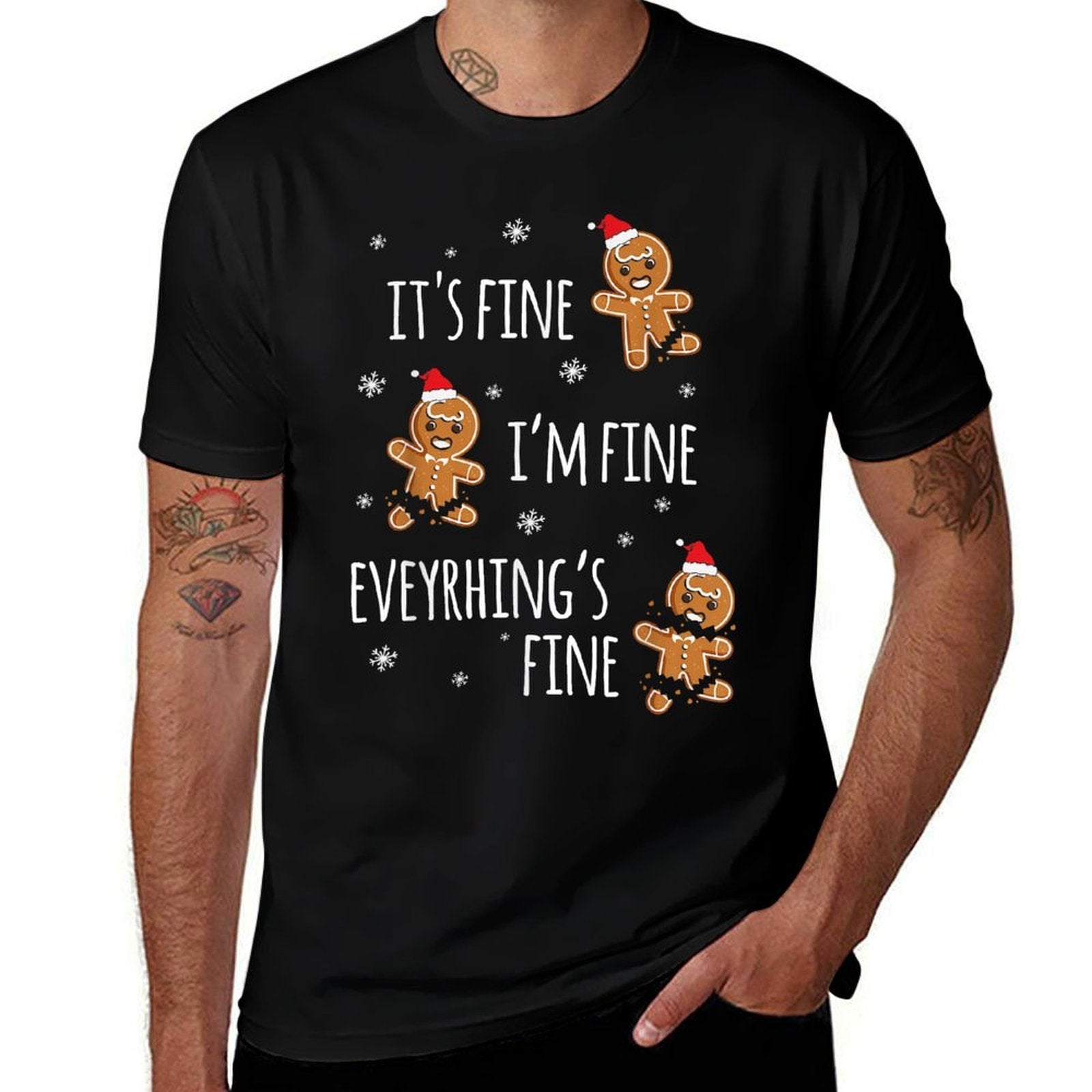 Funny Gingerbread Man Christmas CO Unisex Adult Small Black Crew Neck Classic Fit Christmas  Breathable T-Shirt