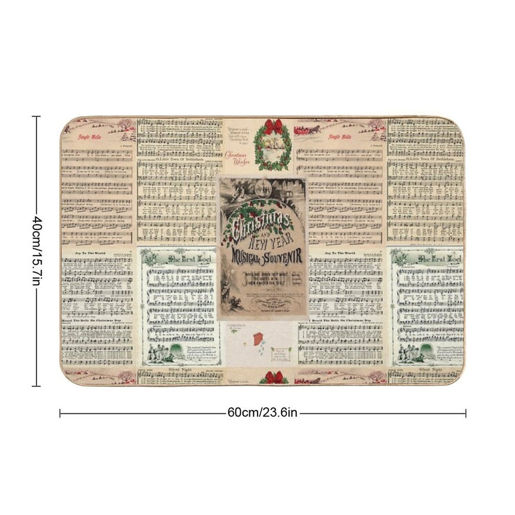 Vintage Christmas Music Carols  Non-Slip Bath Mat
