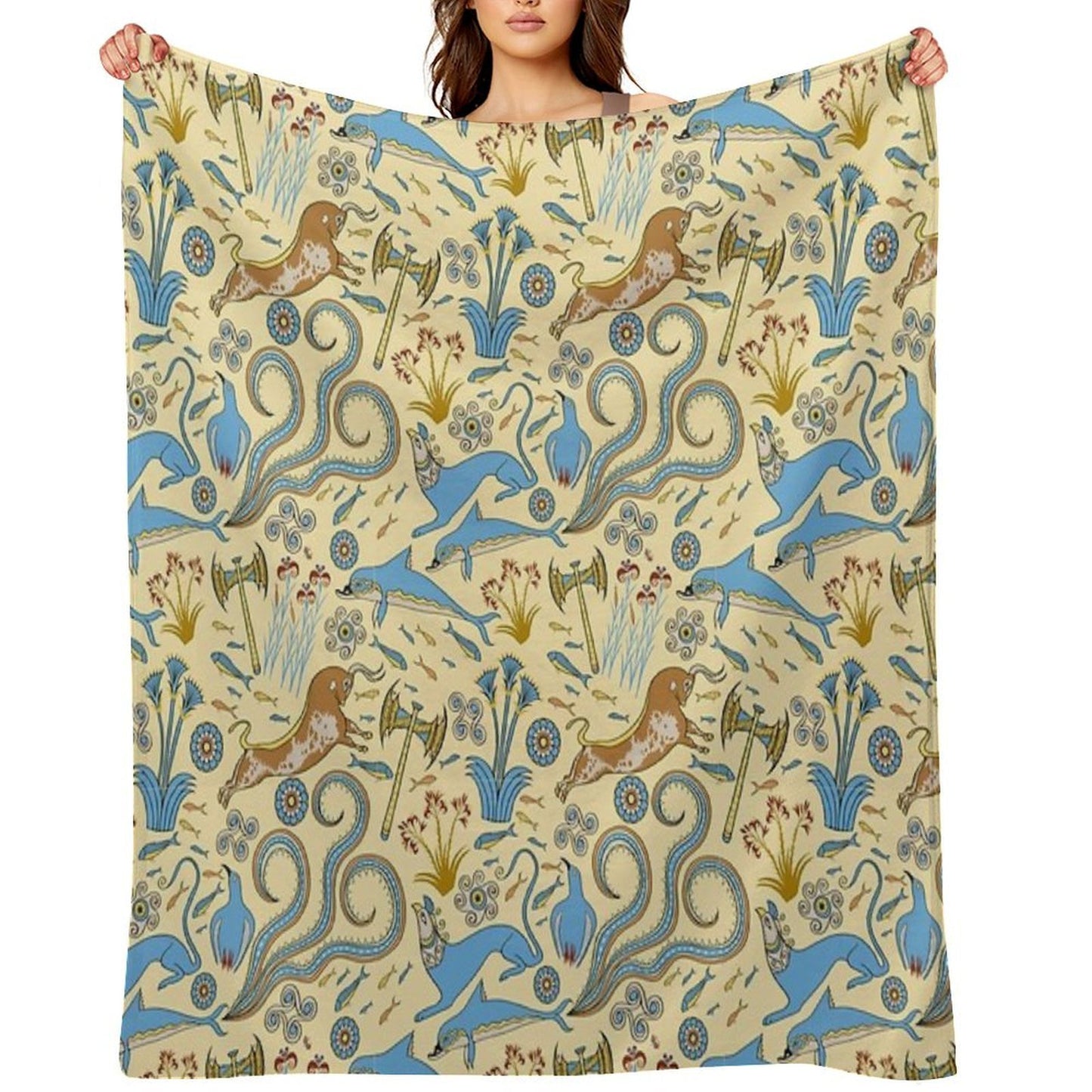 Minoan Fresco Motifs Pattern All-season Throw Blanket