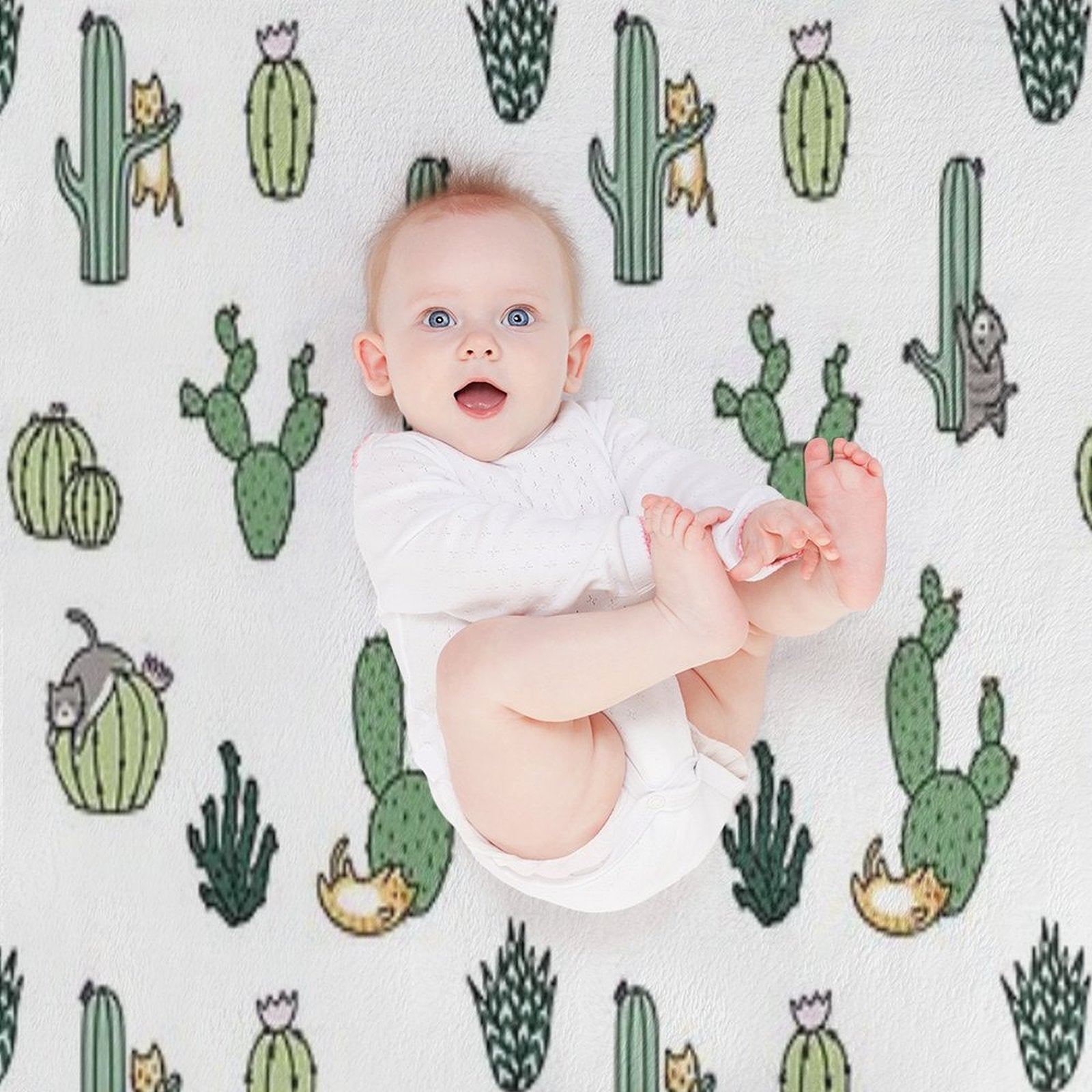 Cacti Cats Machine-washable Throw Blanket