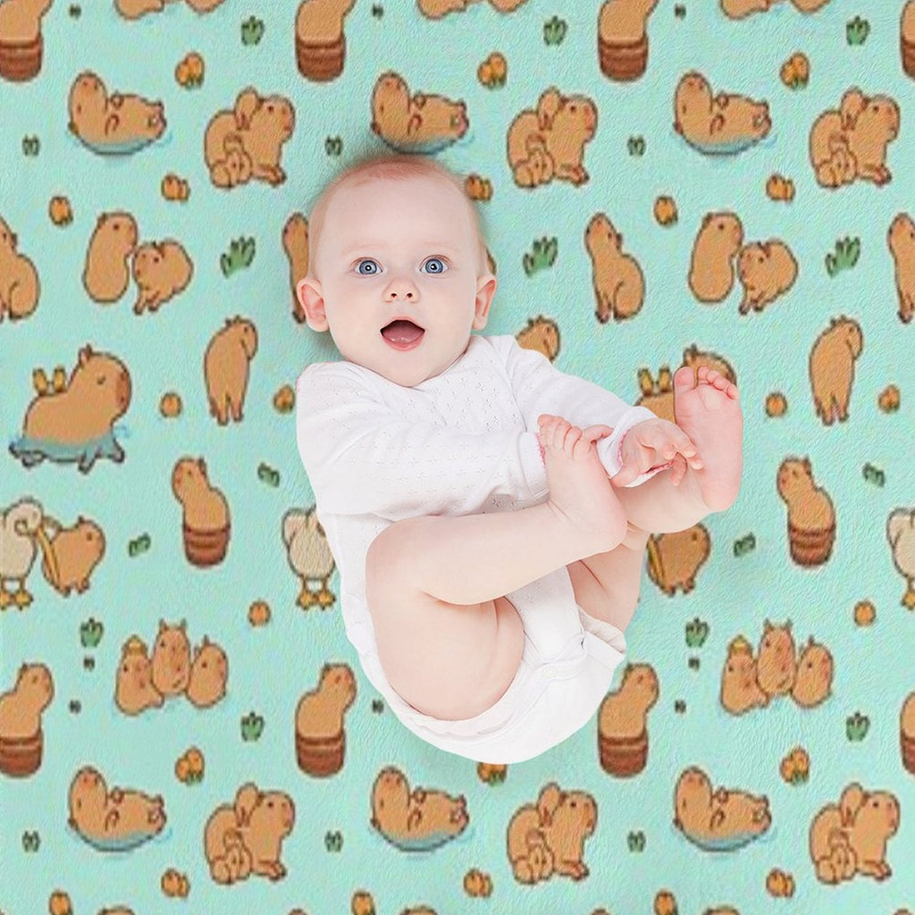Cute Capybara Art, Illustration Seamless Pattern Gift-ready Throw Blanket