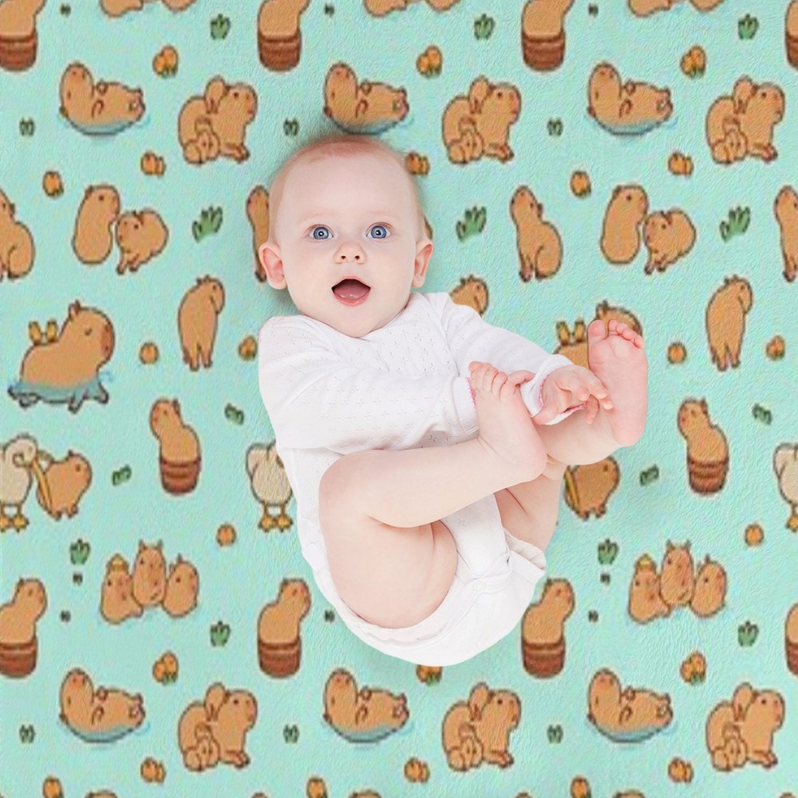 Cute Capybara Art, Illustration Seamless Pattern Gift-ready Throw Blanket