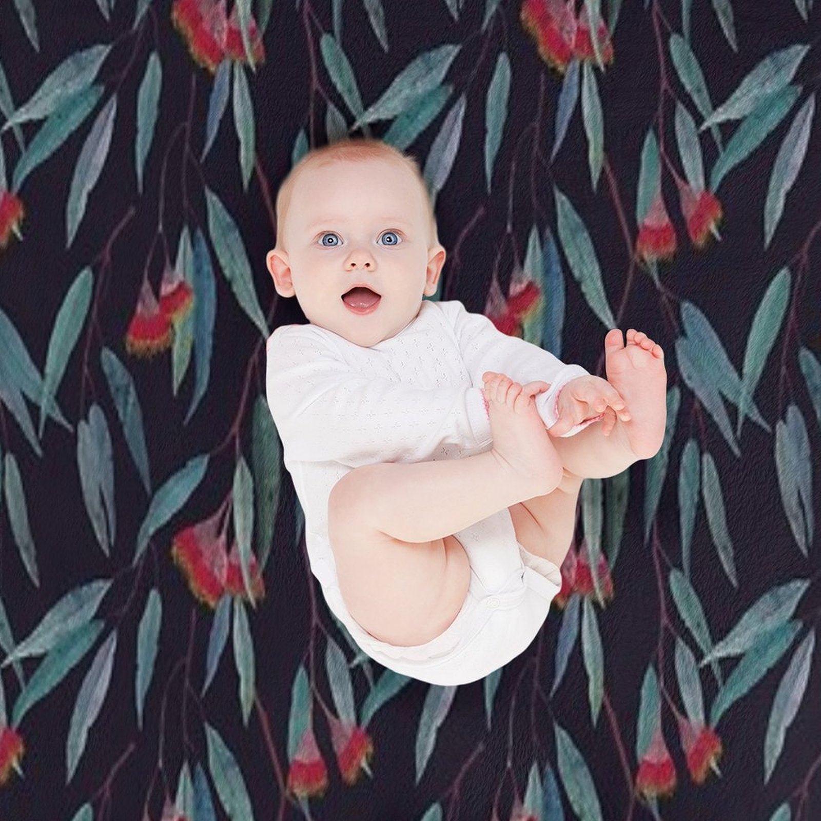 Eucalyptus Leaves And Flowers on Dark Shrink-resistant Throw Blanket