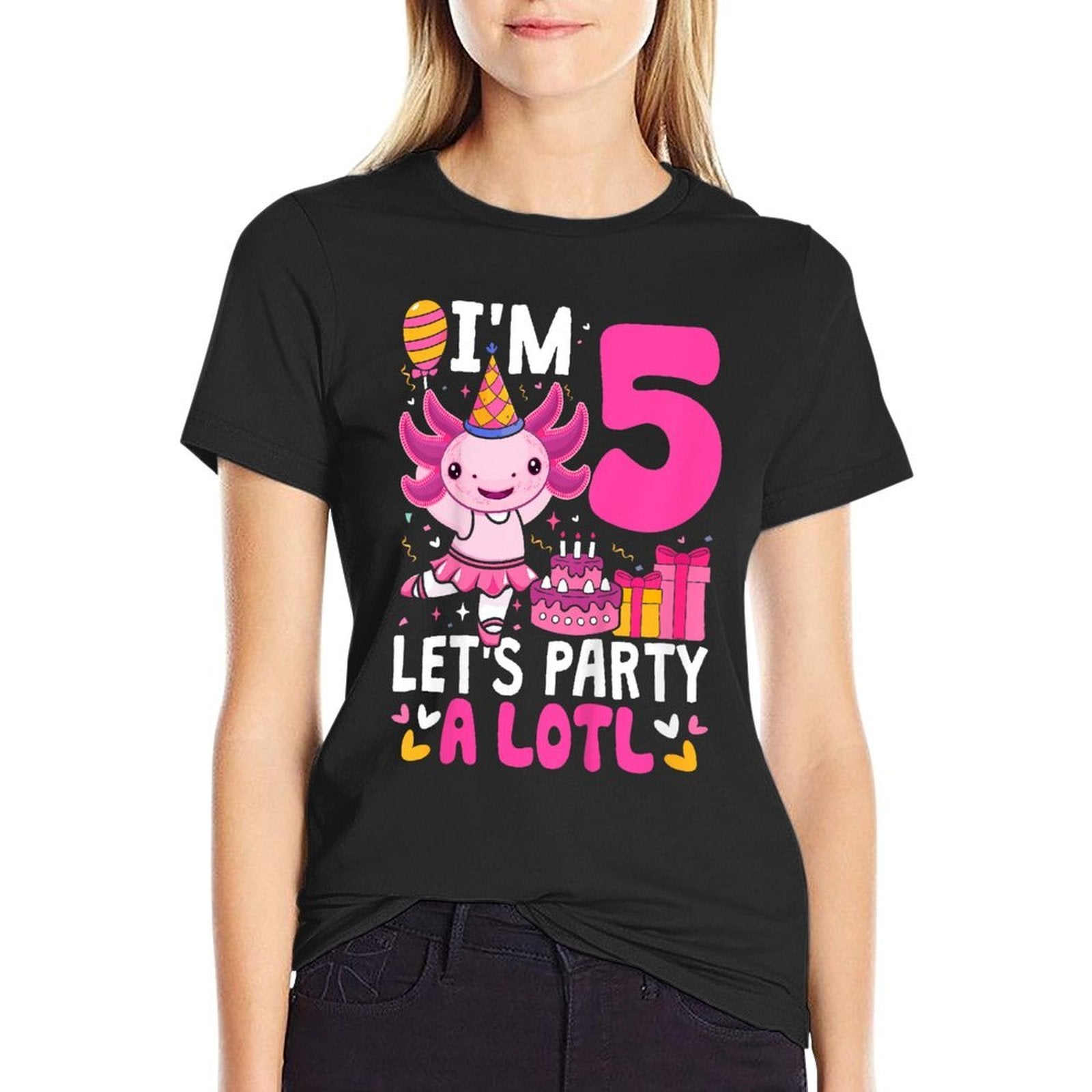 Kids 5th Birthday Girl Axolotl Kids Five Year Old Birthday Comfortable T-Shirt