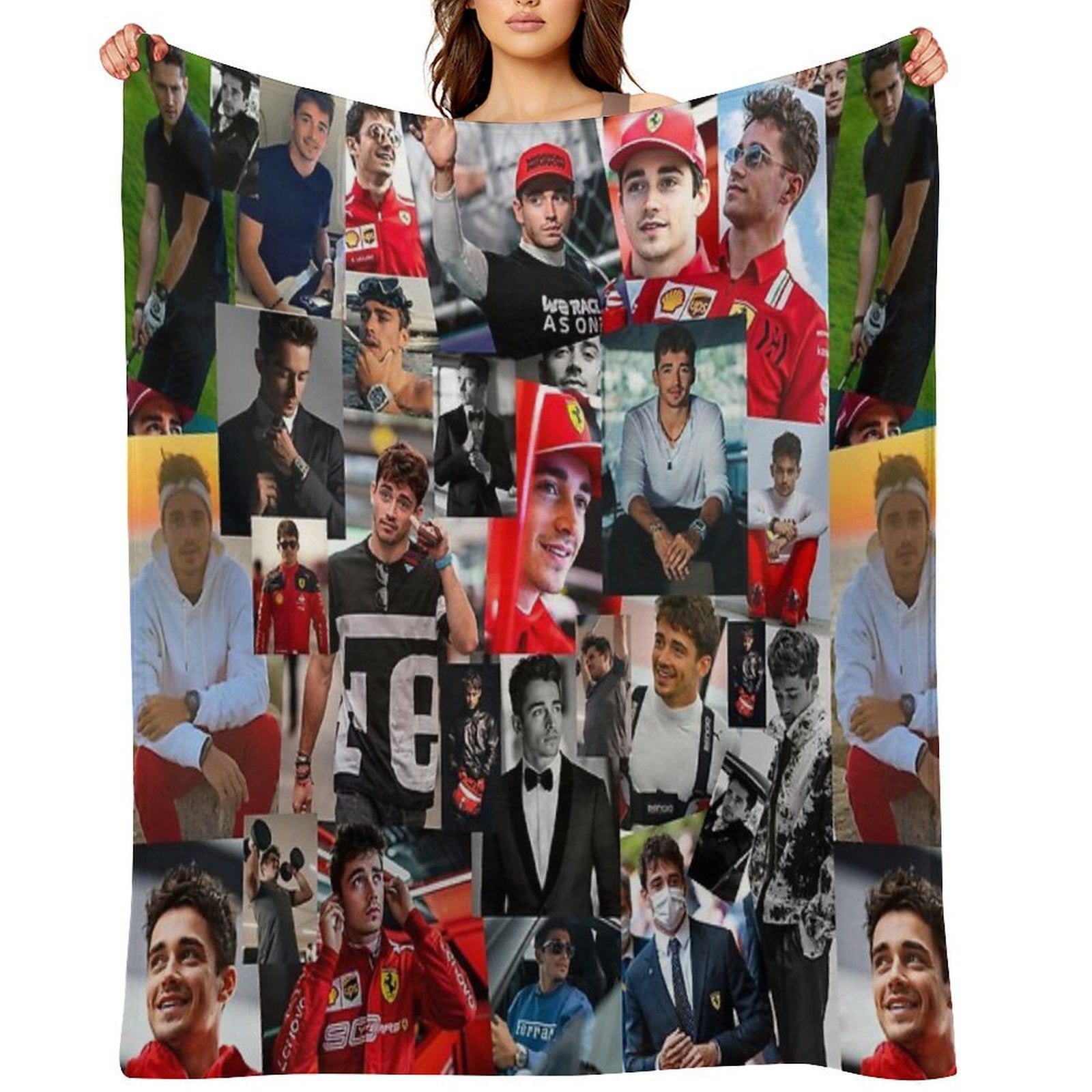 Charles Leclerc Monacan Motorsports Racing Driver Collage Plush Throw Blanket