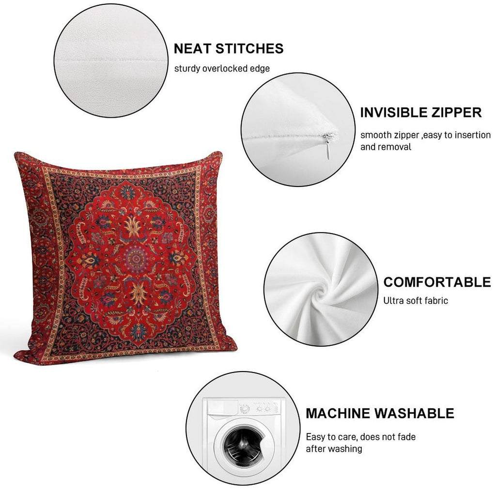 Red Persian Rug Soft Washable Throw Pillow