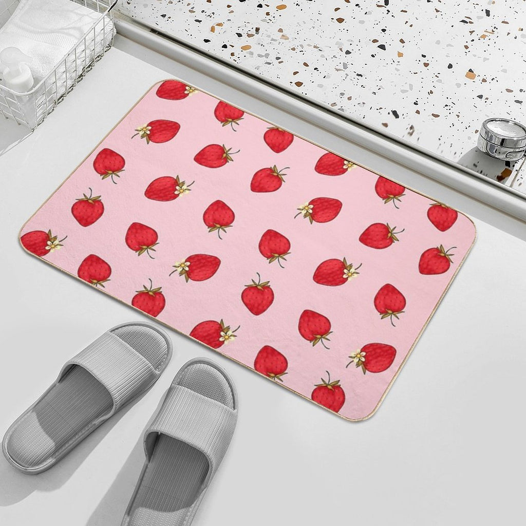 Cute Strawberries Pattern Red Pink Pastel Aesthetic  Easy Maintenance Bath Mat
