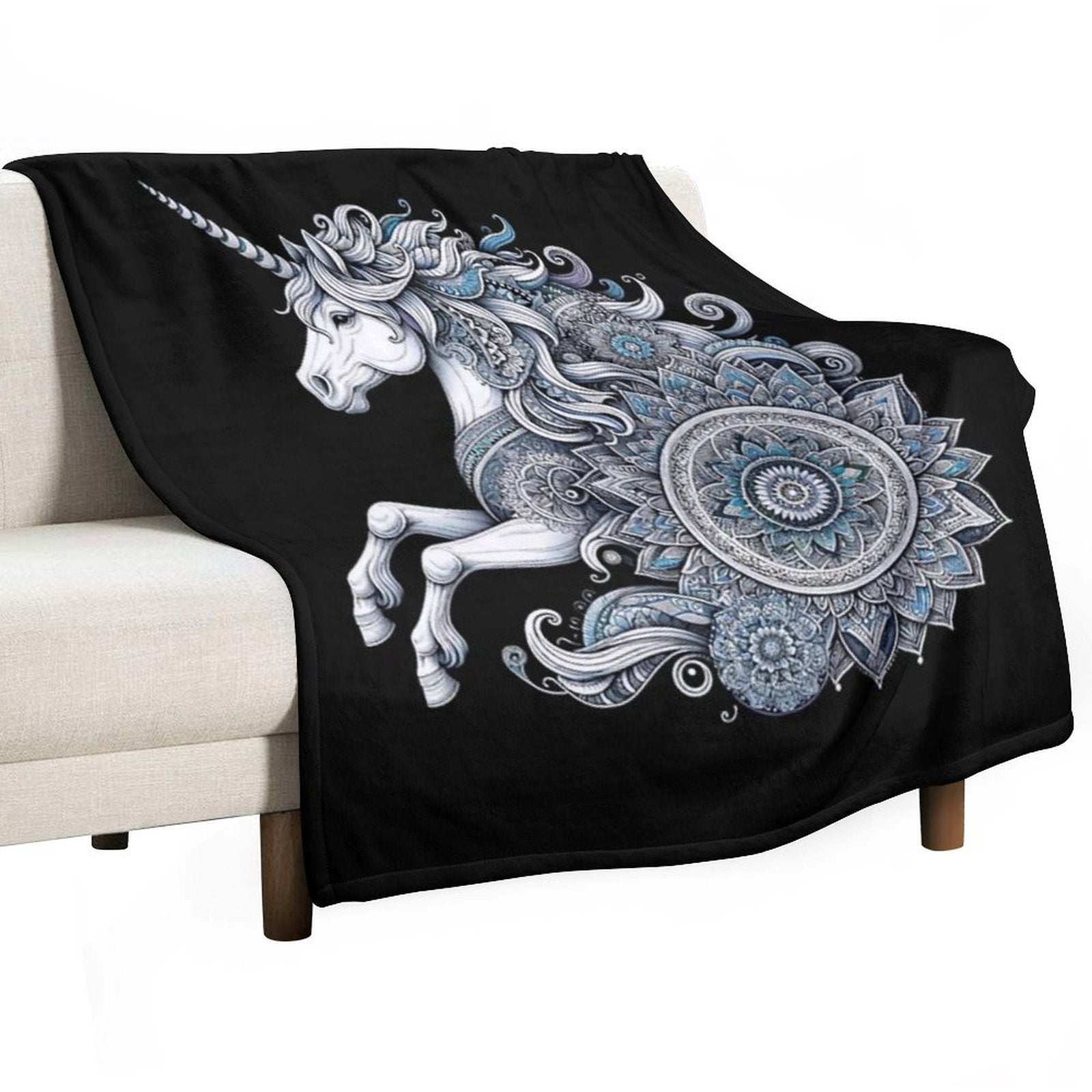 Unicorn Mandala Enchanted Purity Eco-conscious Throw Blanket