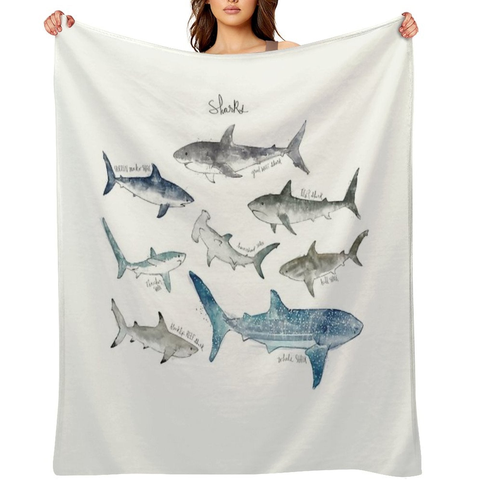 Sharks - Landscape Format Velvety-soft Throw Blanket