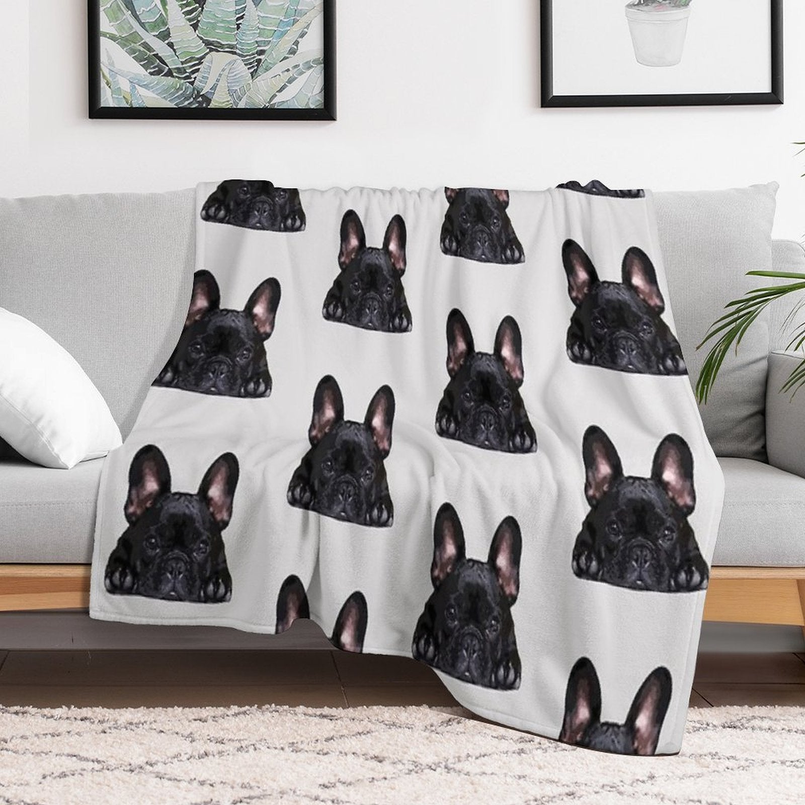 French Bulldog Black Puppy Dog Multi-functional Throw Blanket