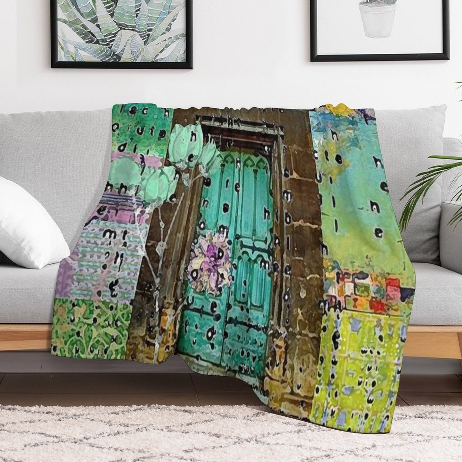 Teal Door Abstract Art Comfort Throw Blanket
