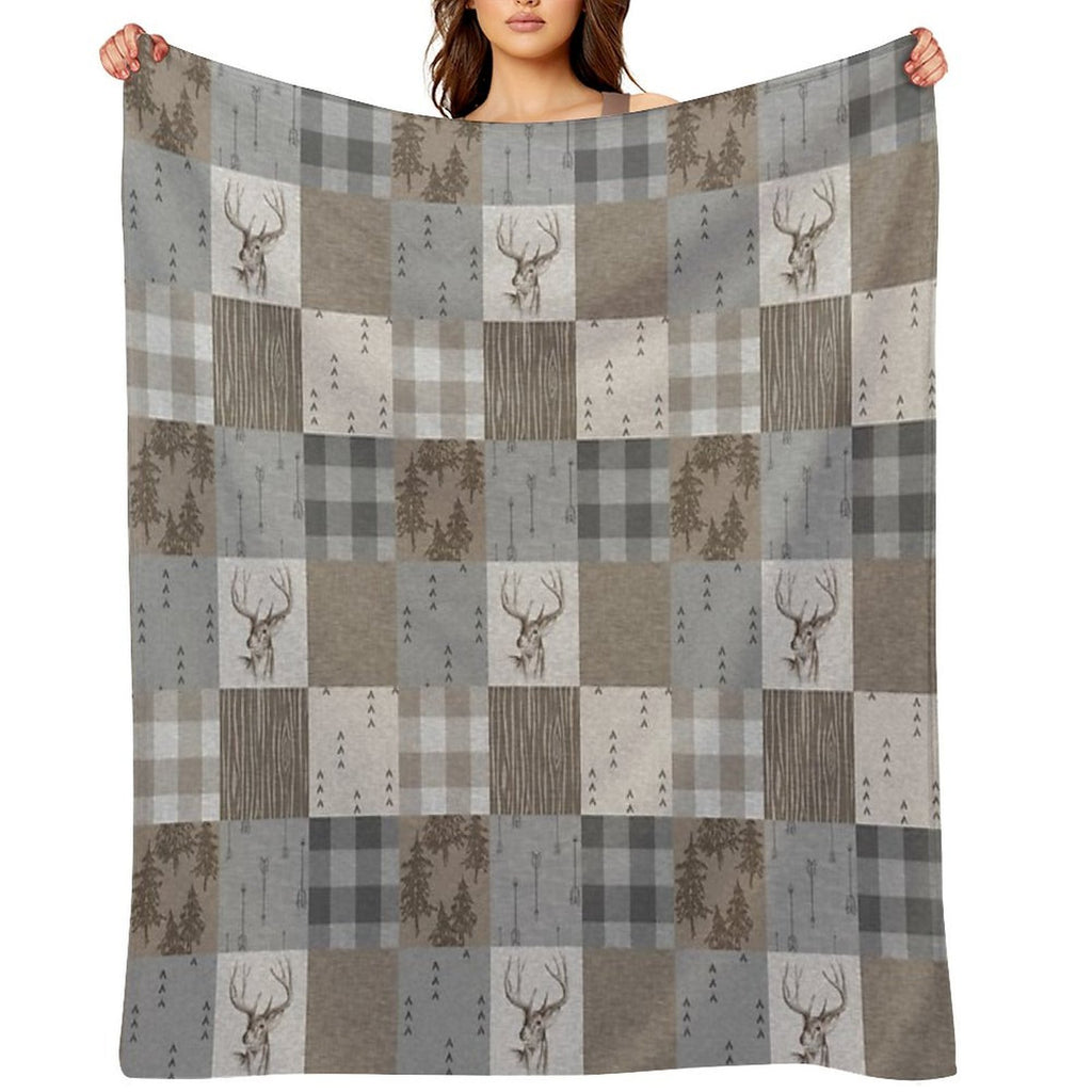 Deer Patchwork - Rustic Neutrals Easy Care Throw Blanket