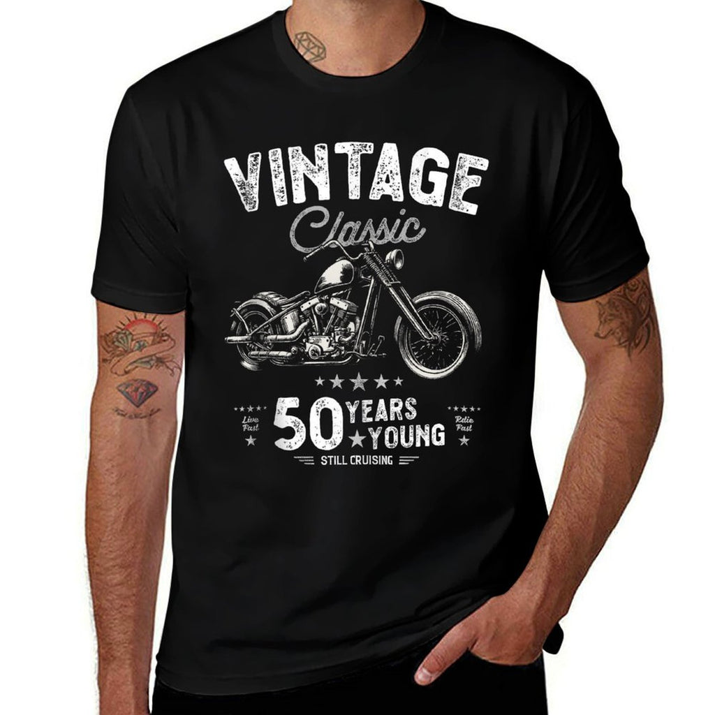 Mens Motorbike 50th Birthday Funny Cool Cruiser Fathers Day  Slim-fit Cut T-Shirt
