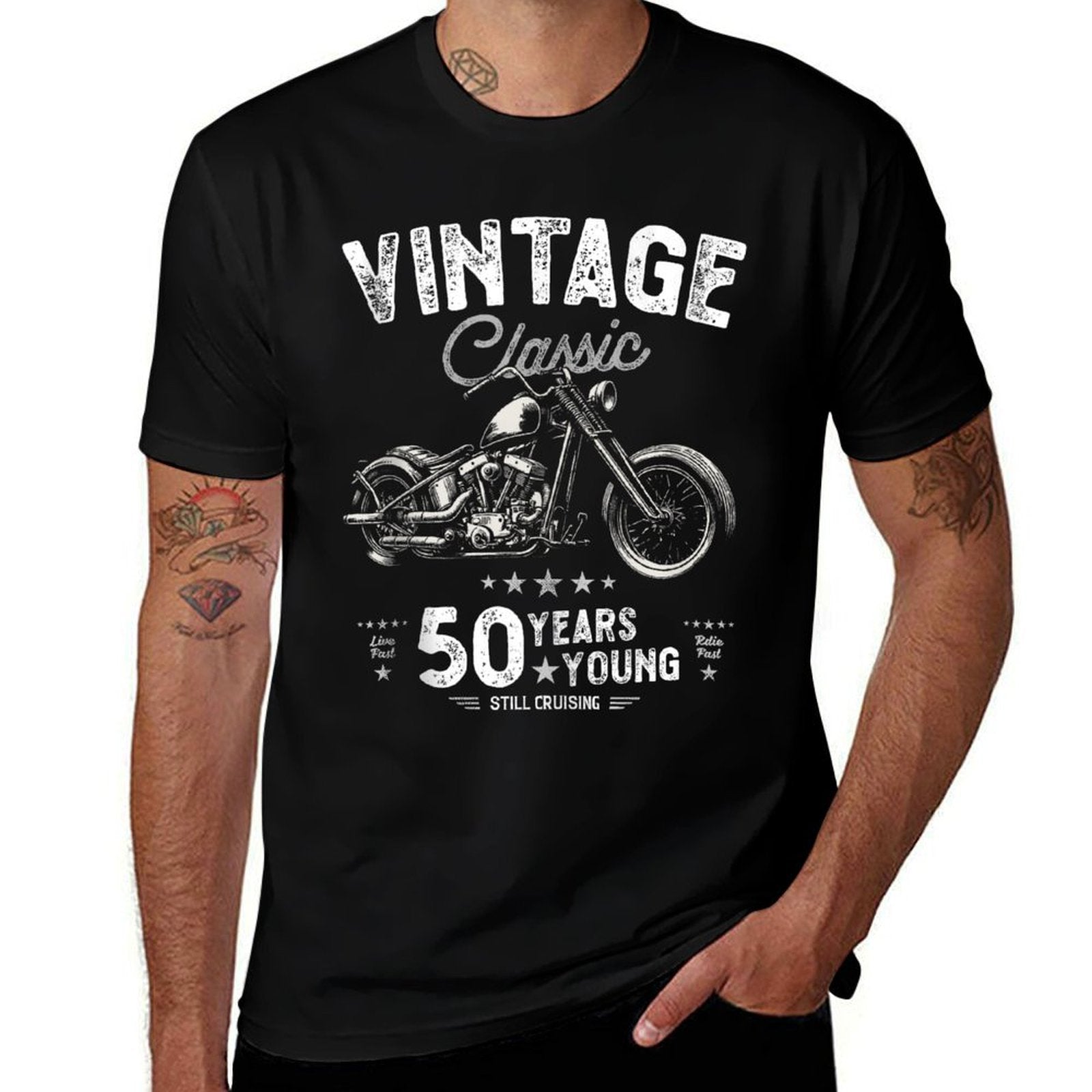 Mens Motorbike 50th Birthday Funny Cool Cruiser Fathers Day  Slim-fit Cut T-Shirt