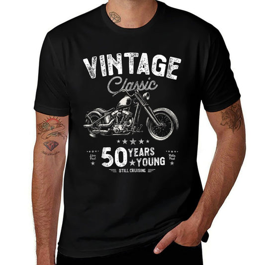 Mens Motorbike 50th Birthday Funny Cool Cruiser Fathers Day  Slim-fit Cut T-Shirt