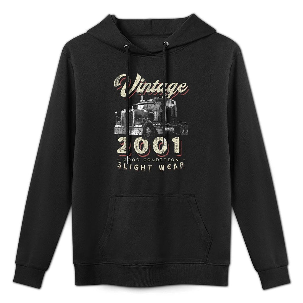 Vintage 2001 Trucker Big Rig Truck Driver 21st Birthday Kangaroo Pocket Hoodie