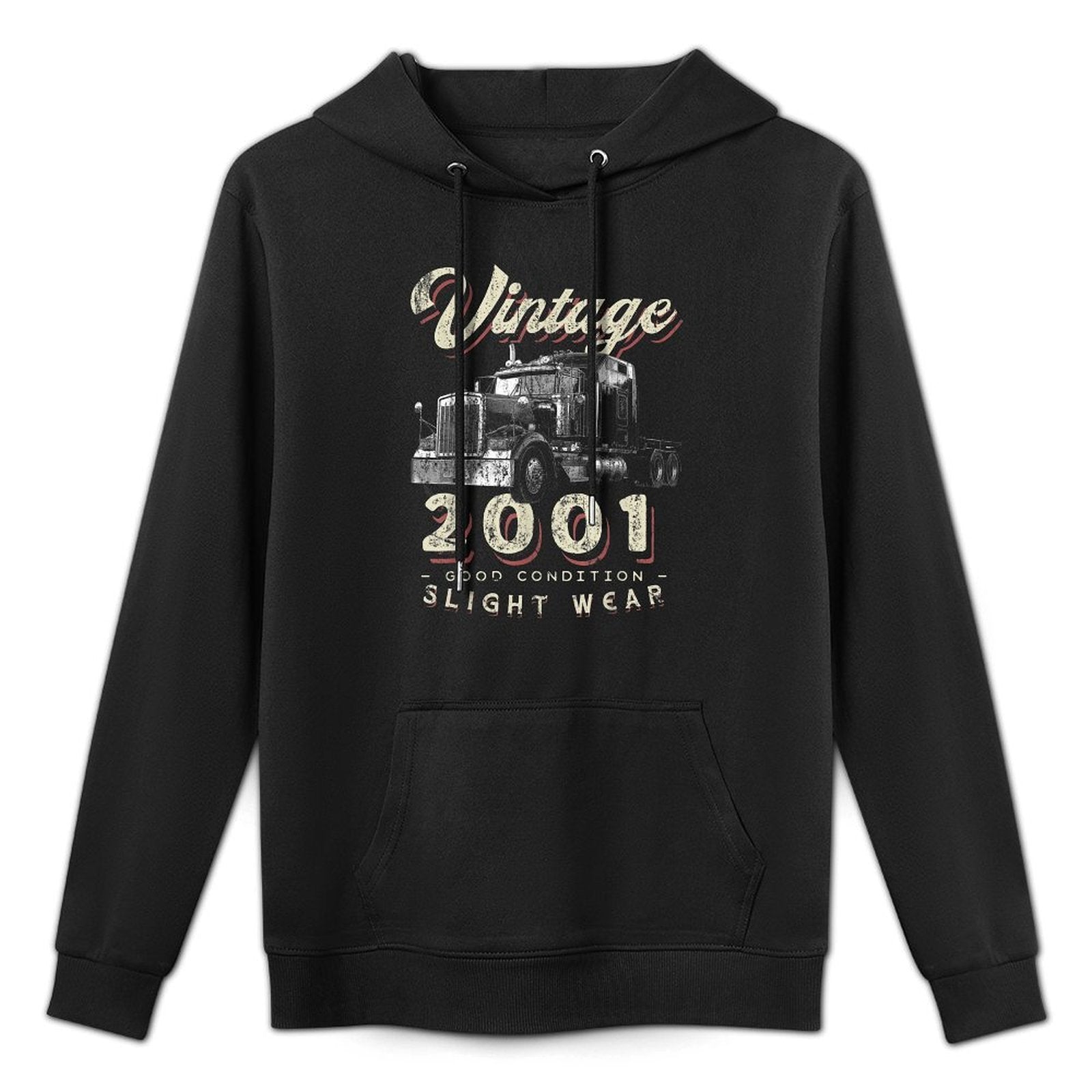 Vintage 2001 Trucker Big Rig Truck Driver 21st Birthday Kangaroo Pocket Hoodie