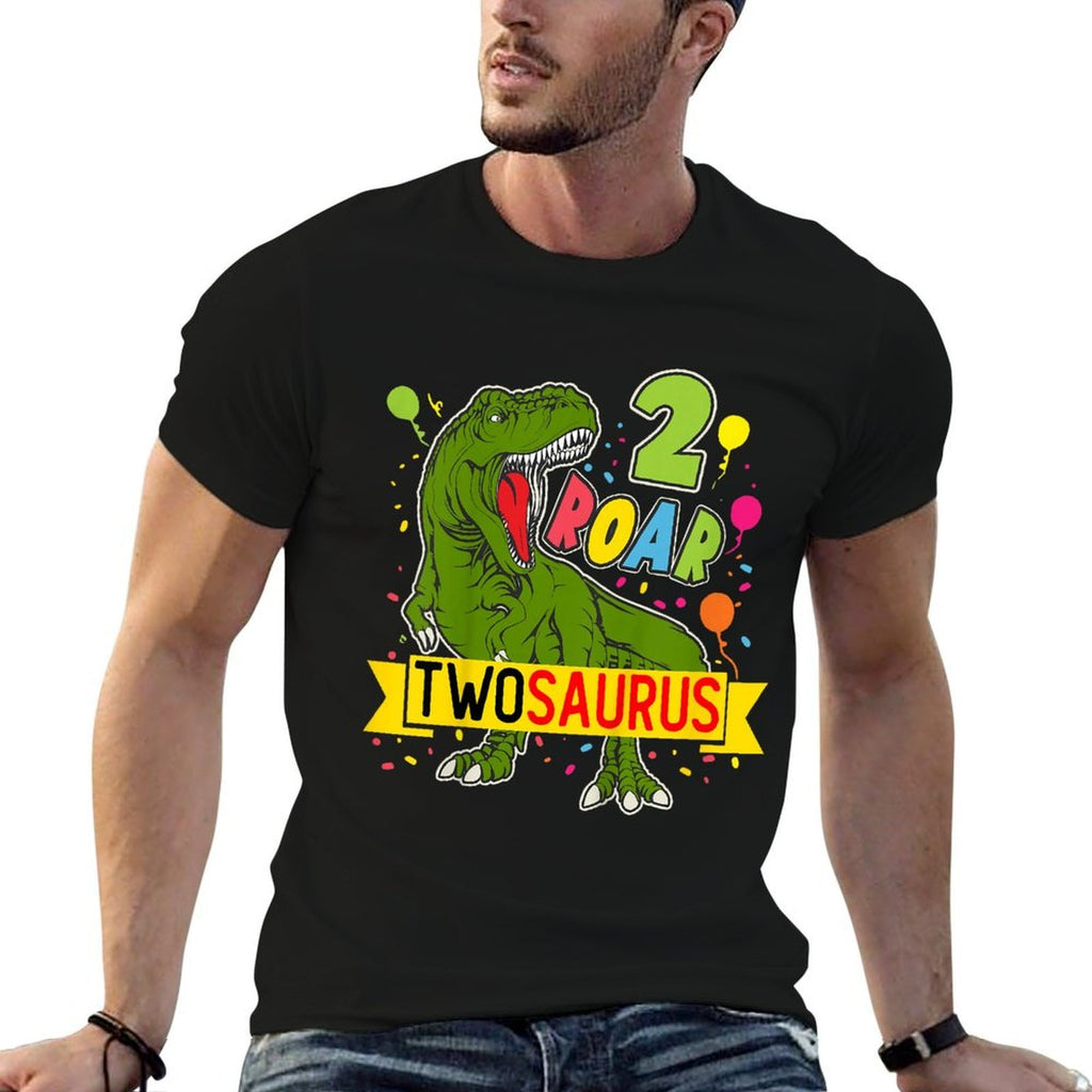 Kids 2nd Birthday Boy Dinosaur 2 Year Old TwoSaurus Second Bday  Heathered Texture T-Shirt