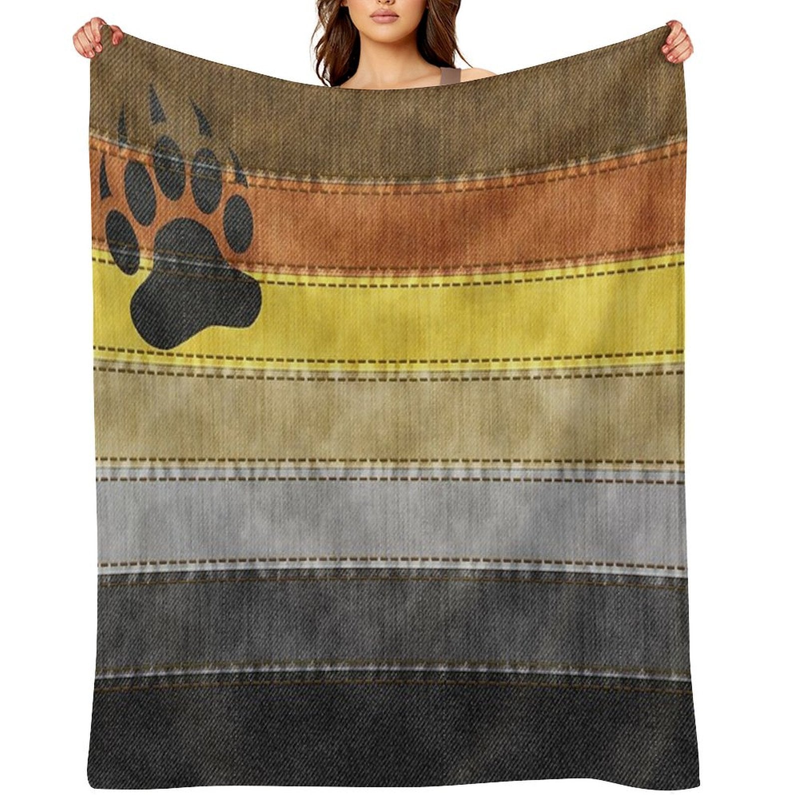 Denim Textured Seamless Gay Bear Pride Flag Pattern Gift-ready Throw Blanket