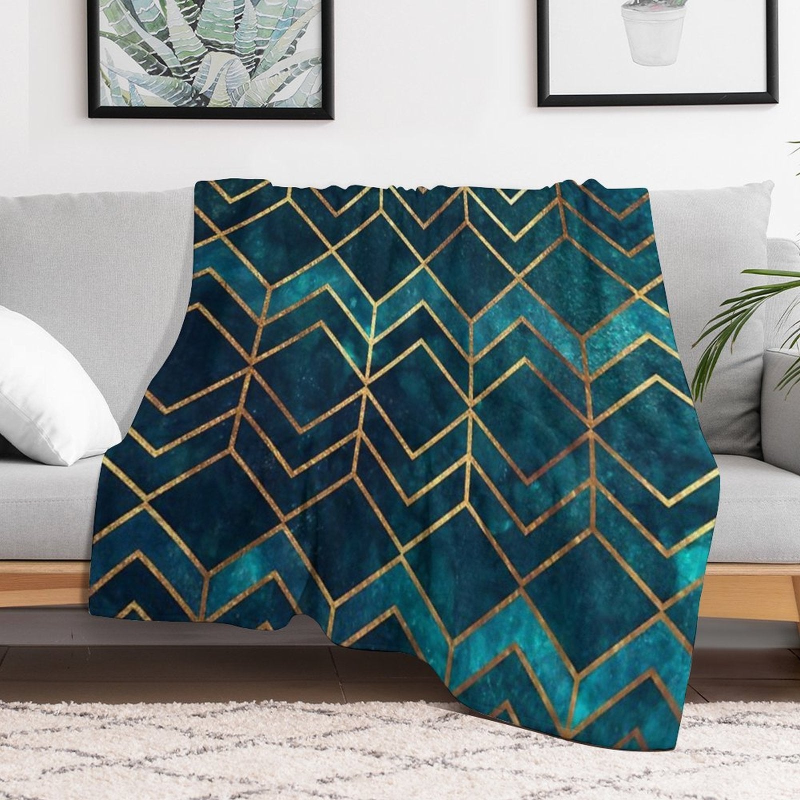 Deep Teal And Gold Arrows Pattern All-season Throw Blanket