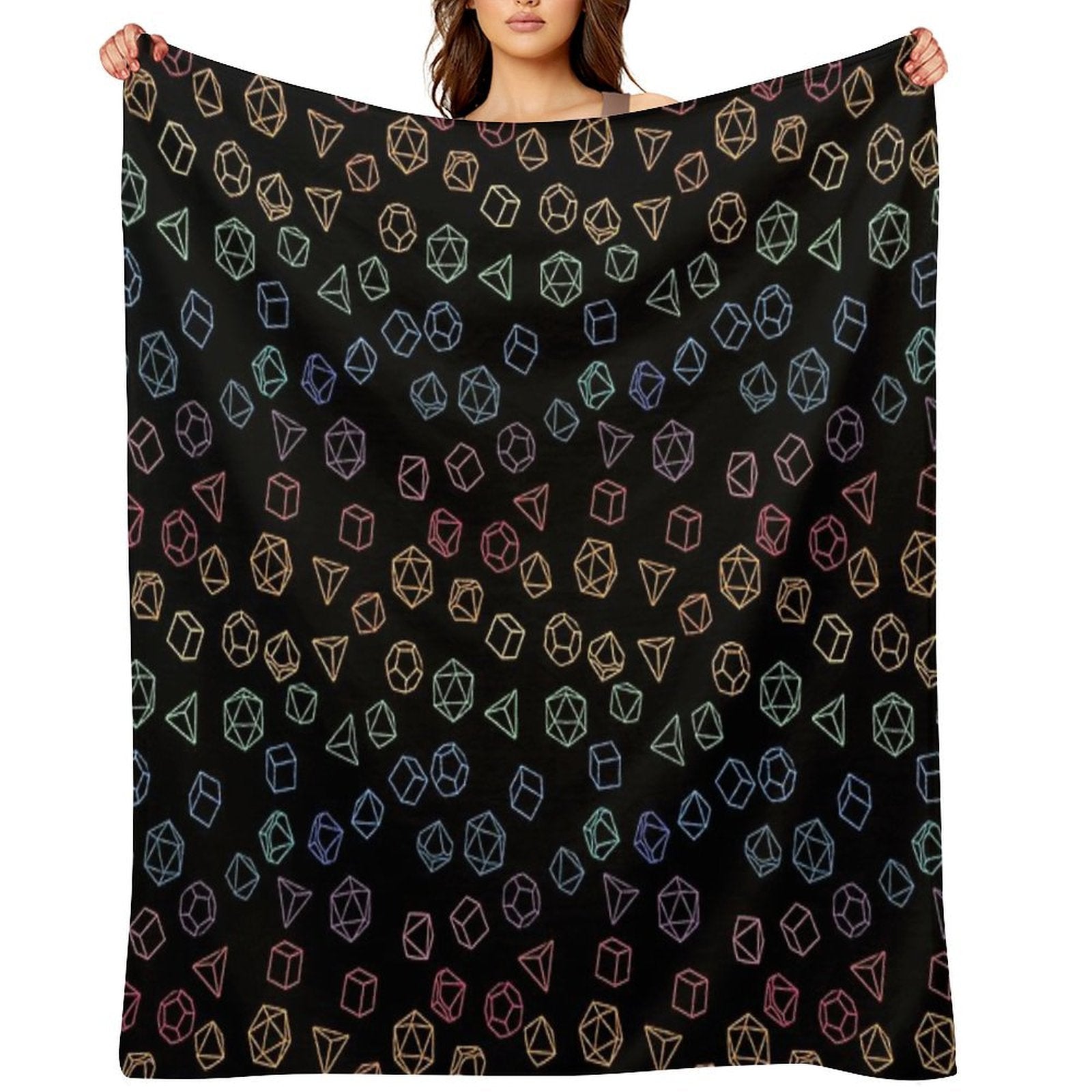 DnD Dice Rainbow on Black Pattern Durable Throw Blanket