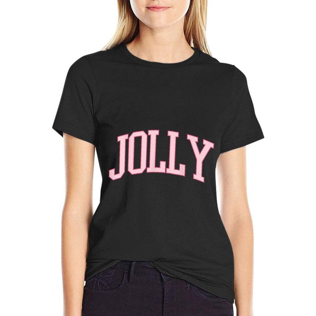 Preppy Cute Christmas Pink Jolly  Wrinkle-resistant T-Shirt