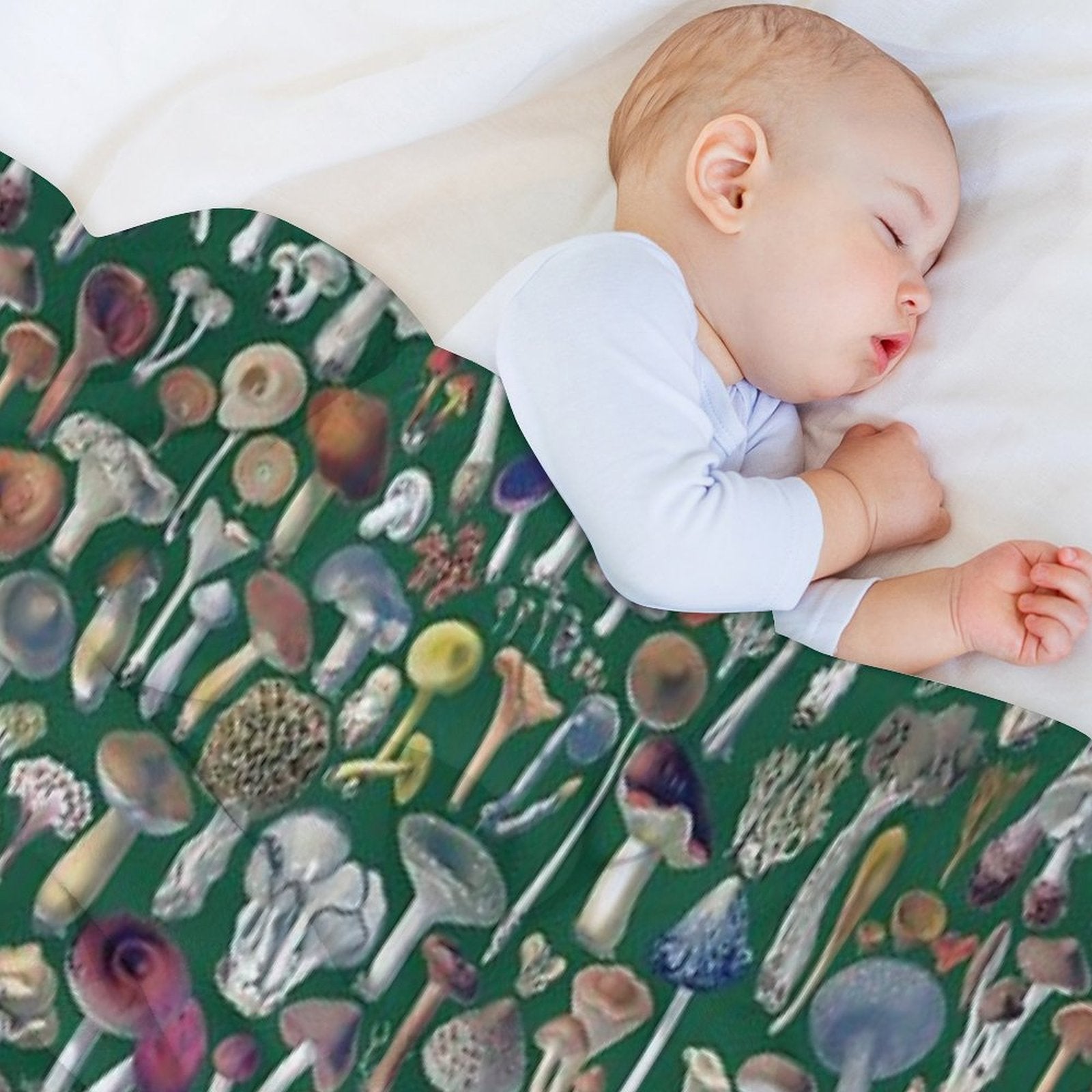 Vintage Mushrooms Pattern - Green Shrink-resistant Throw Blanket