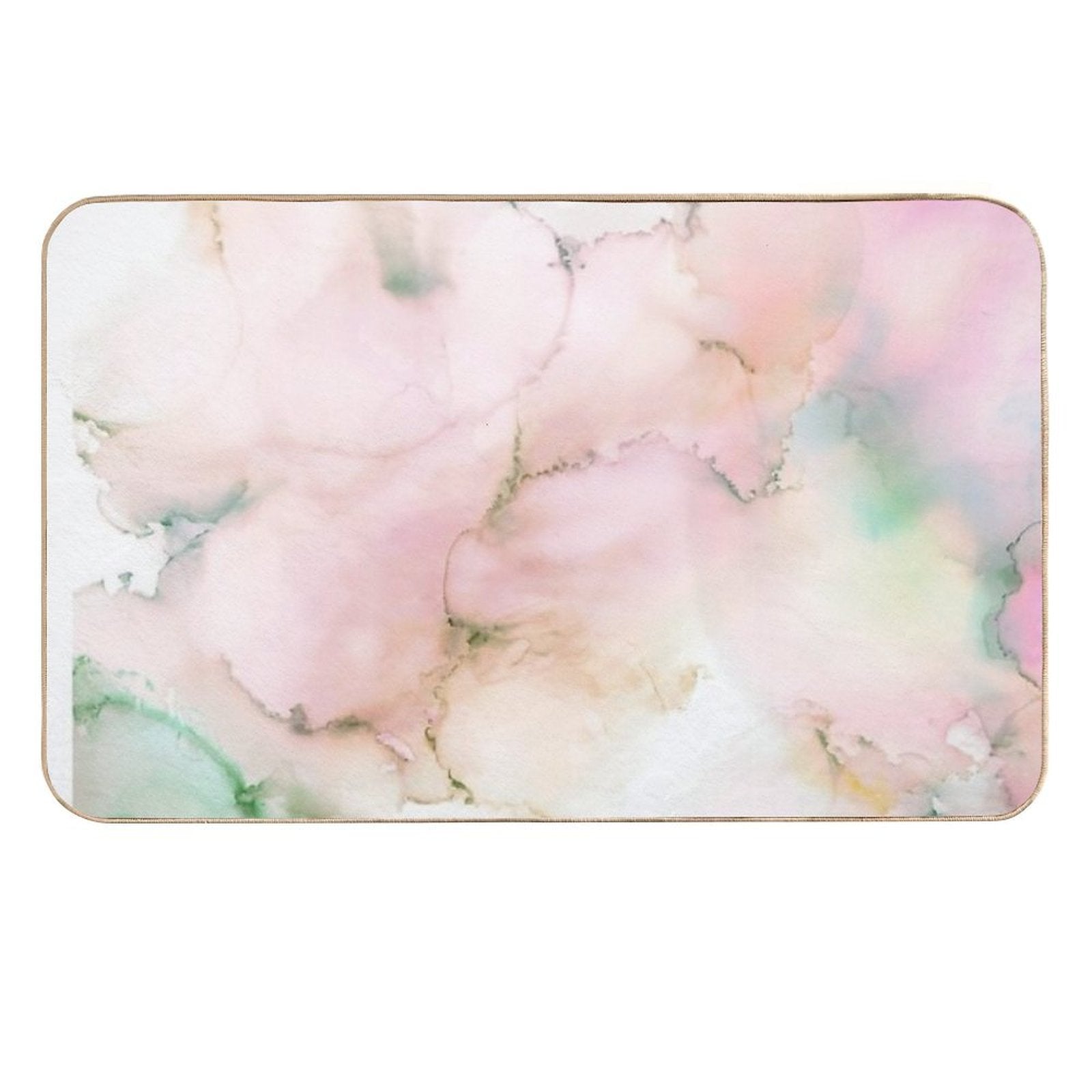 Abstract Ink Green Pink Tan Print by Zouzounio Art  Stain-Proof Bath Mat
