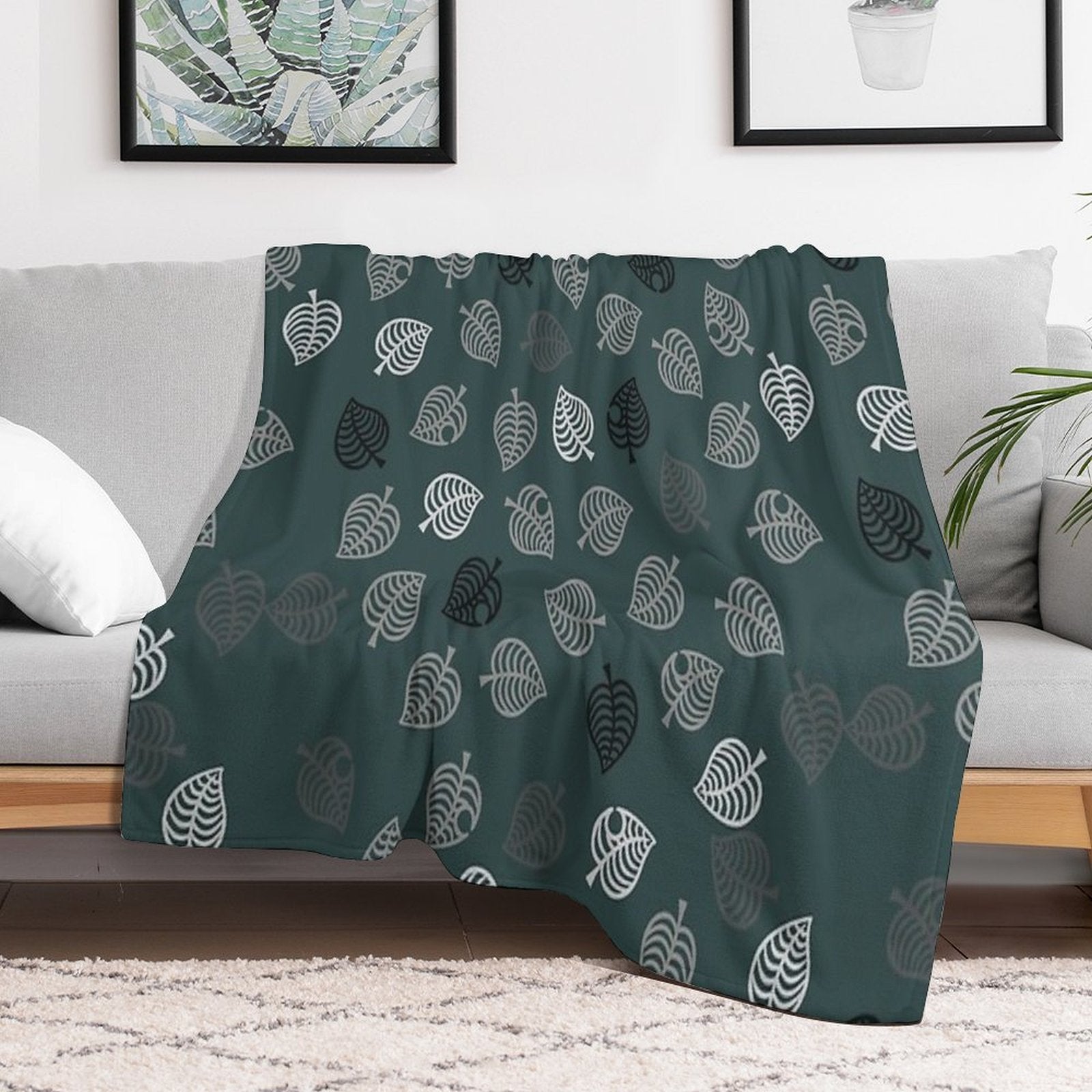 Nook Leaf Aloha Logo - Black And White on Green Anti-pilling Throw Blanket