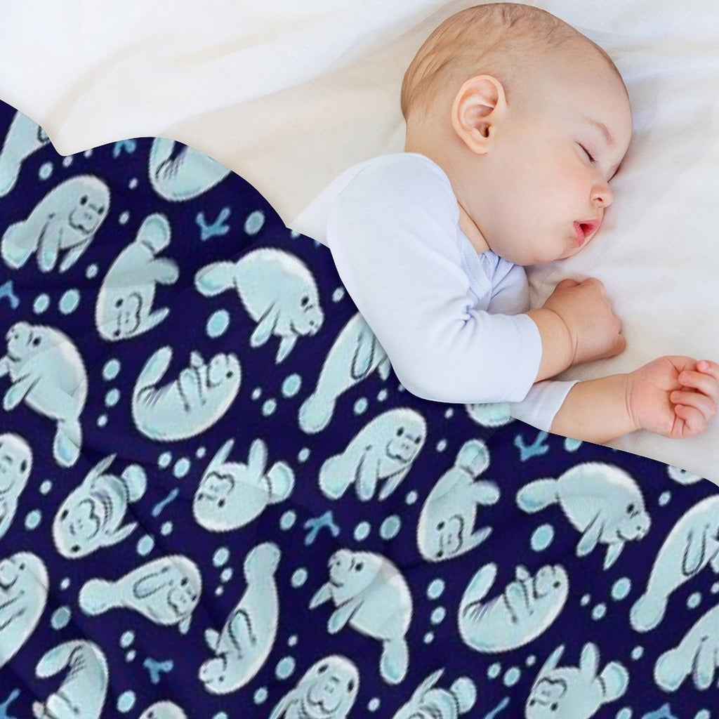 Cute Manatee Pattern - Blue Underwater Pattern Compact Throw Blanket