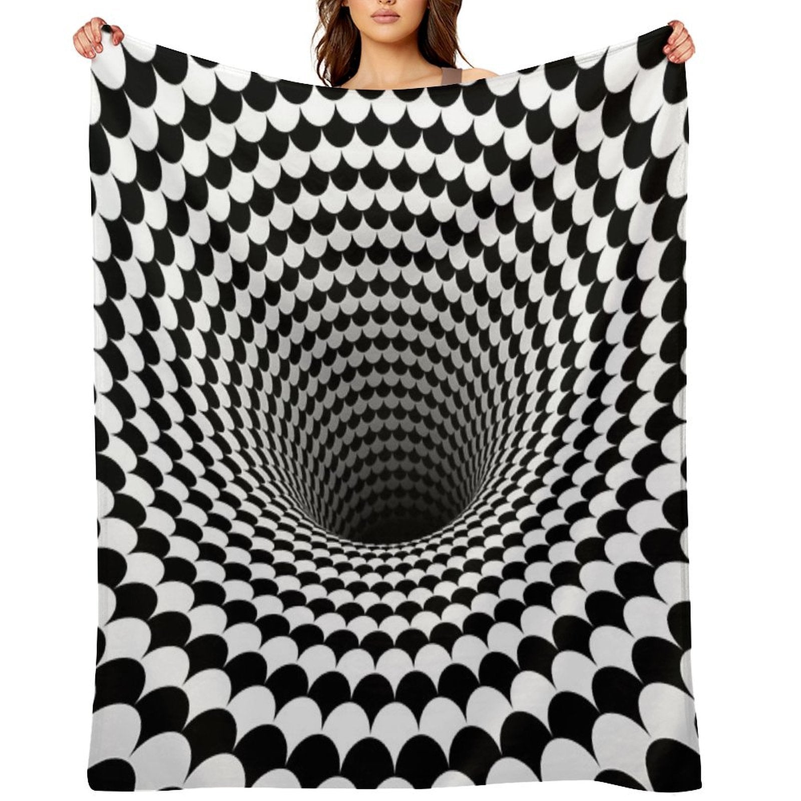 Optical Illusion Black And White Scales Houndstooth Black Hole Vortex Lightweight Throw Blanket