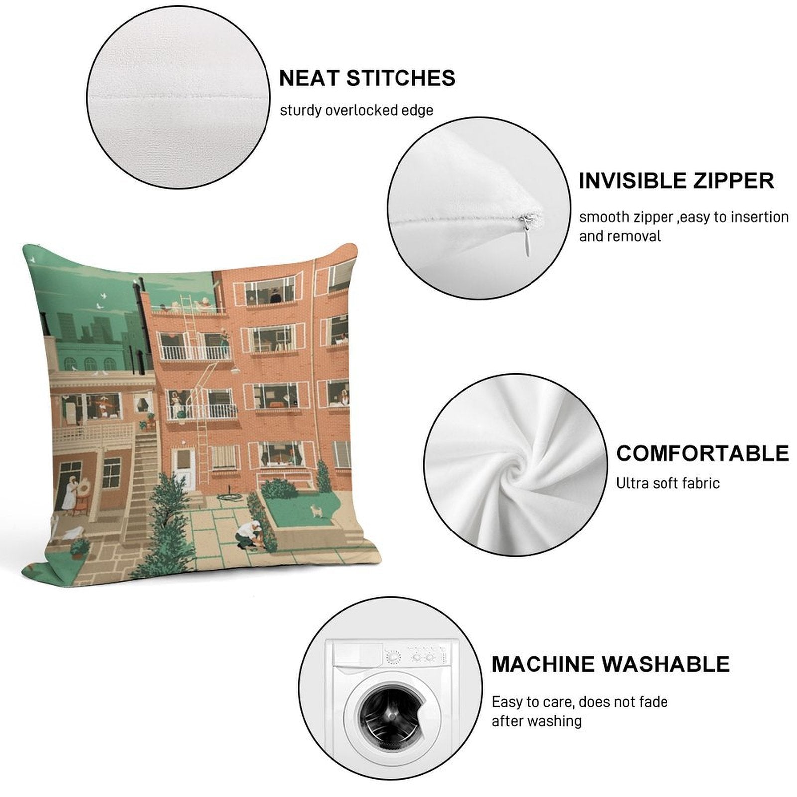 Travel Posters - Hitchcock's Rear Window - Greenwitch Village New York Soft Shrink-Resistant Throw Pillow