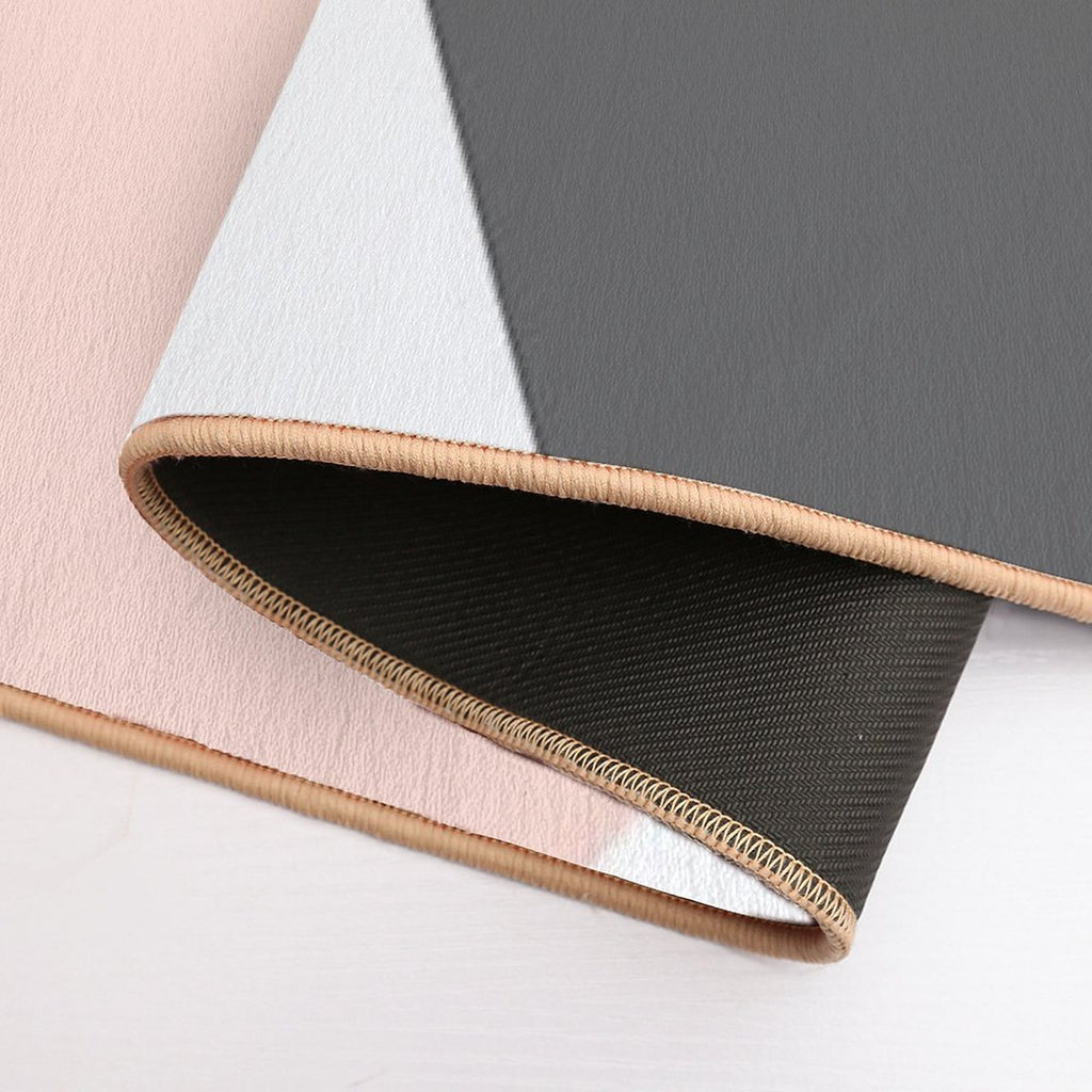 Elegant Blush Pink & Grey Geometric Triangles  Stain-Proof Bath Mat