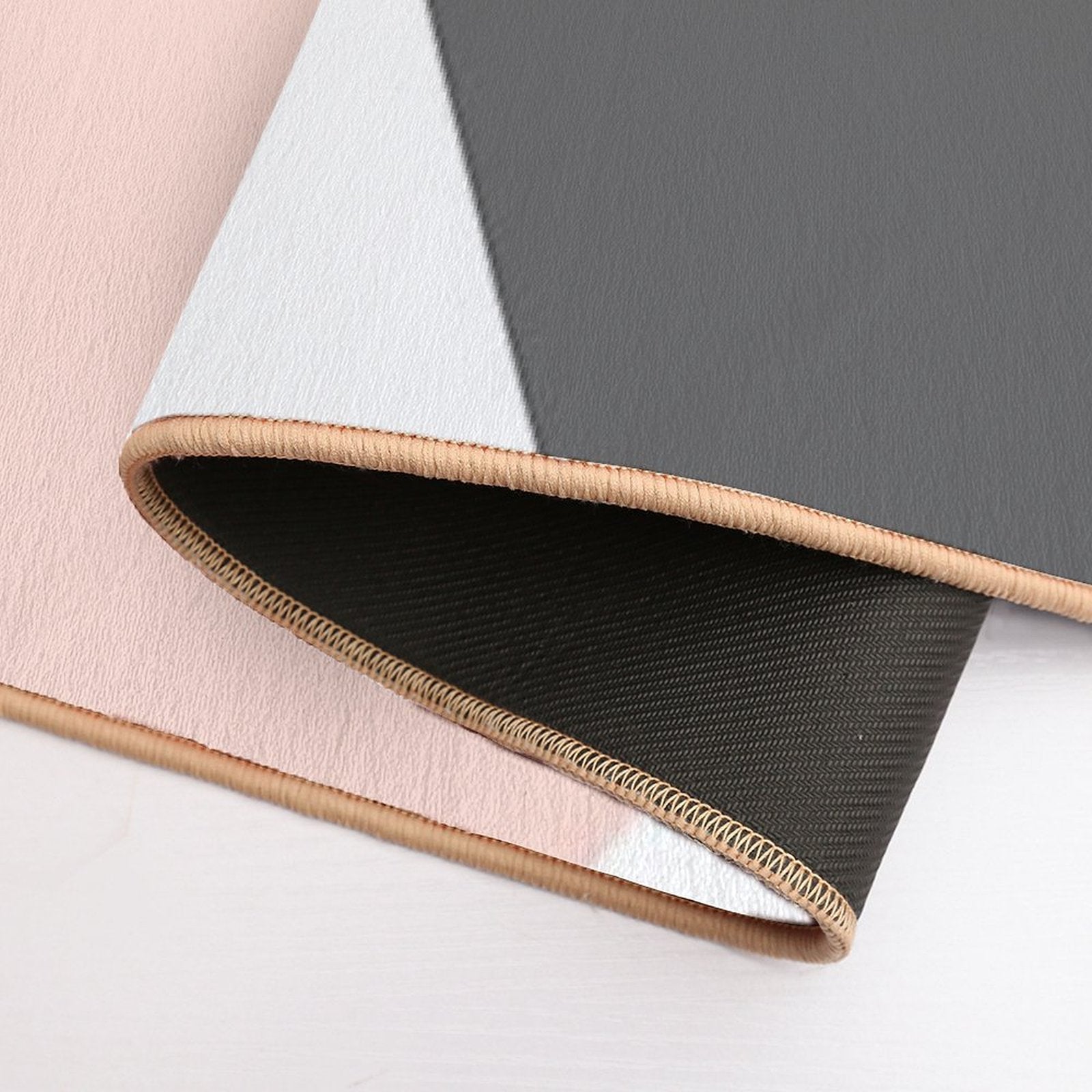 Elegant Blush Pink & Grey Geometric Triangles  Stain-Proof Bath Mat