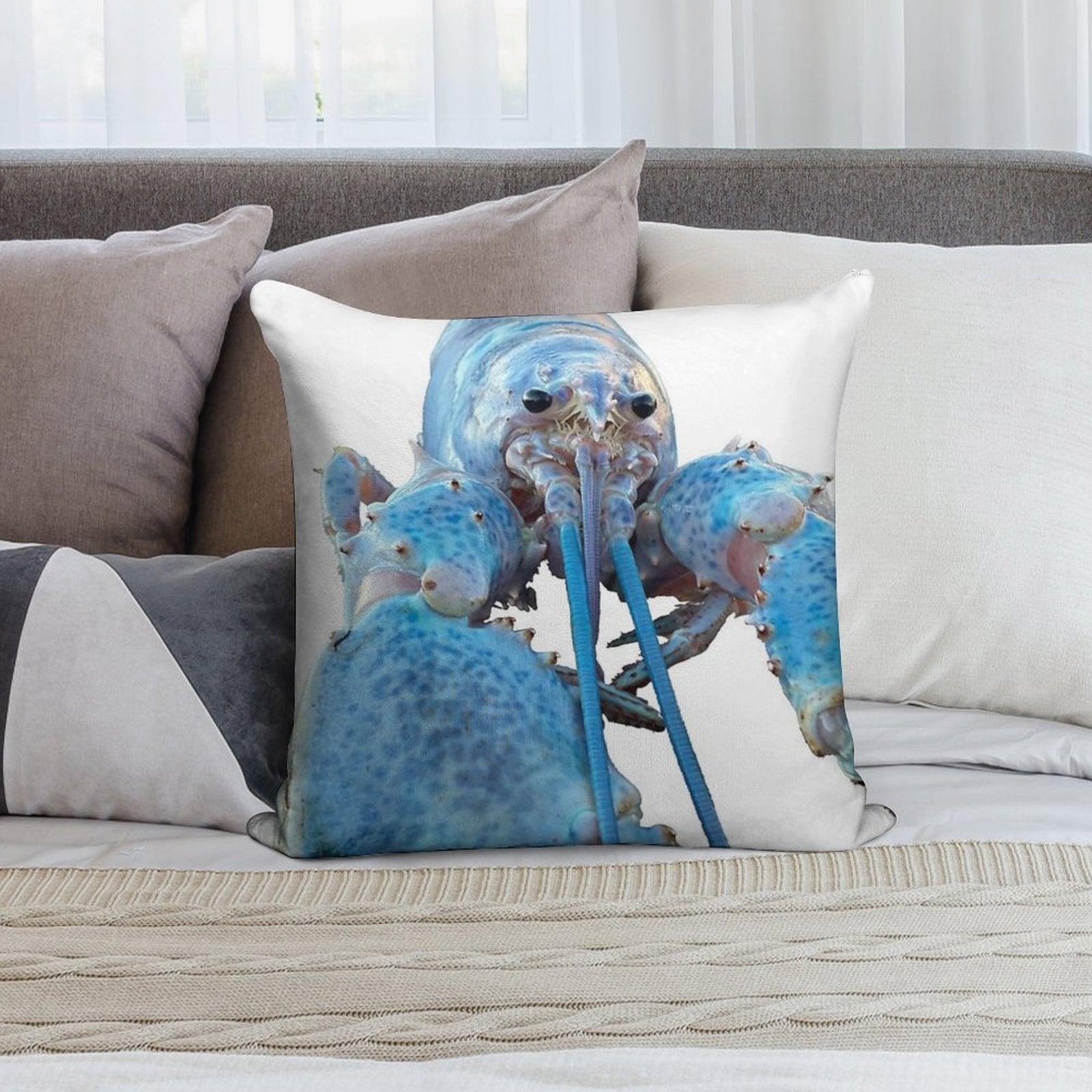 Blue Lobster Jumpscare Soft Home Decor Throw Pillow